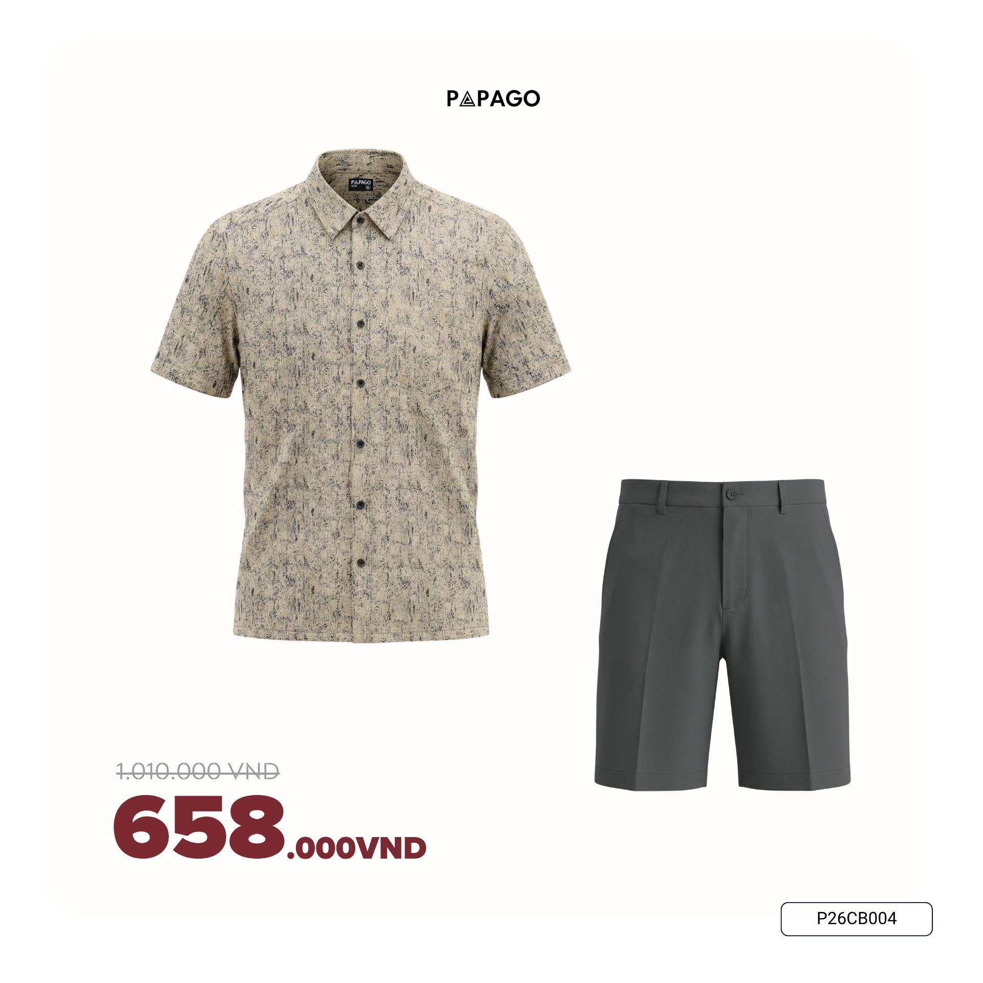 [Tặng Áo] Combo Áo Sơ Mi Nam Tay Ngắn Họa Tiết & Quần Short Vải Poly Trung Niên PAPAGO - P26CB007_thumbnail_2
