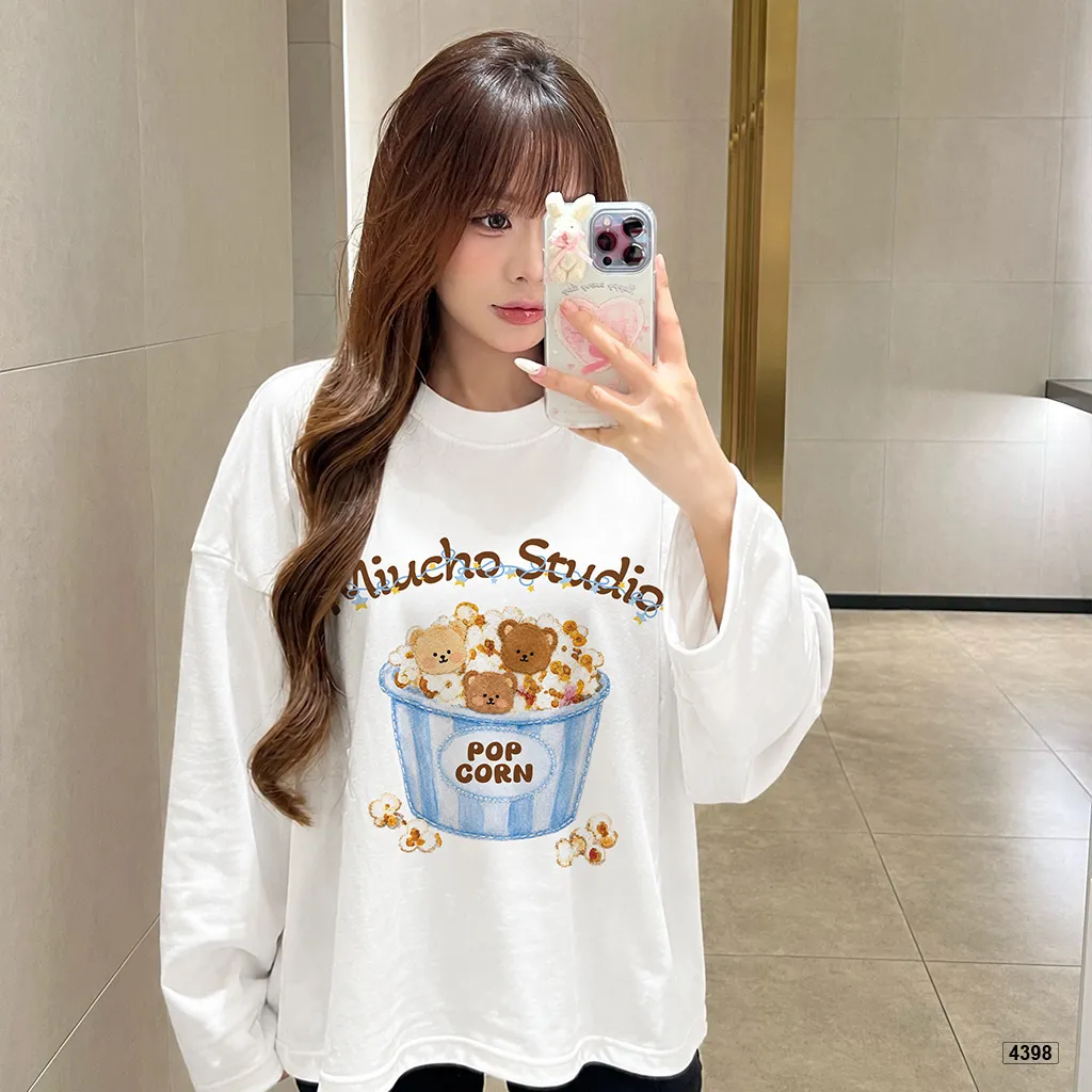 Áo thun tay dài nữ popcorn bear form boxy Miucho 4398_thumbnail_3