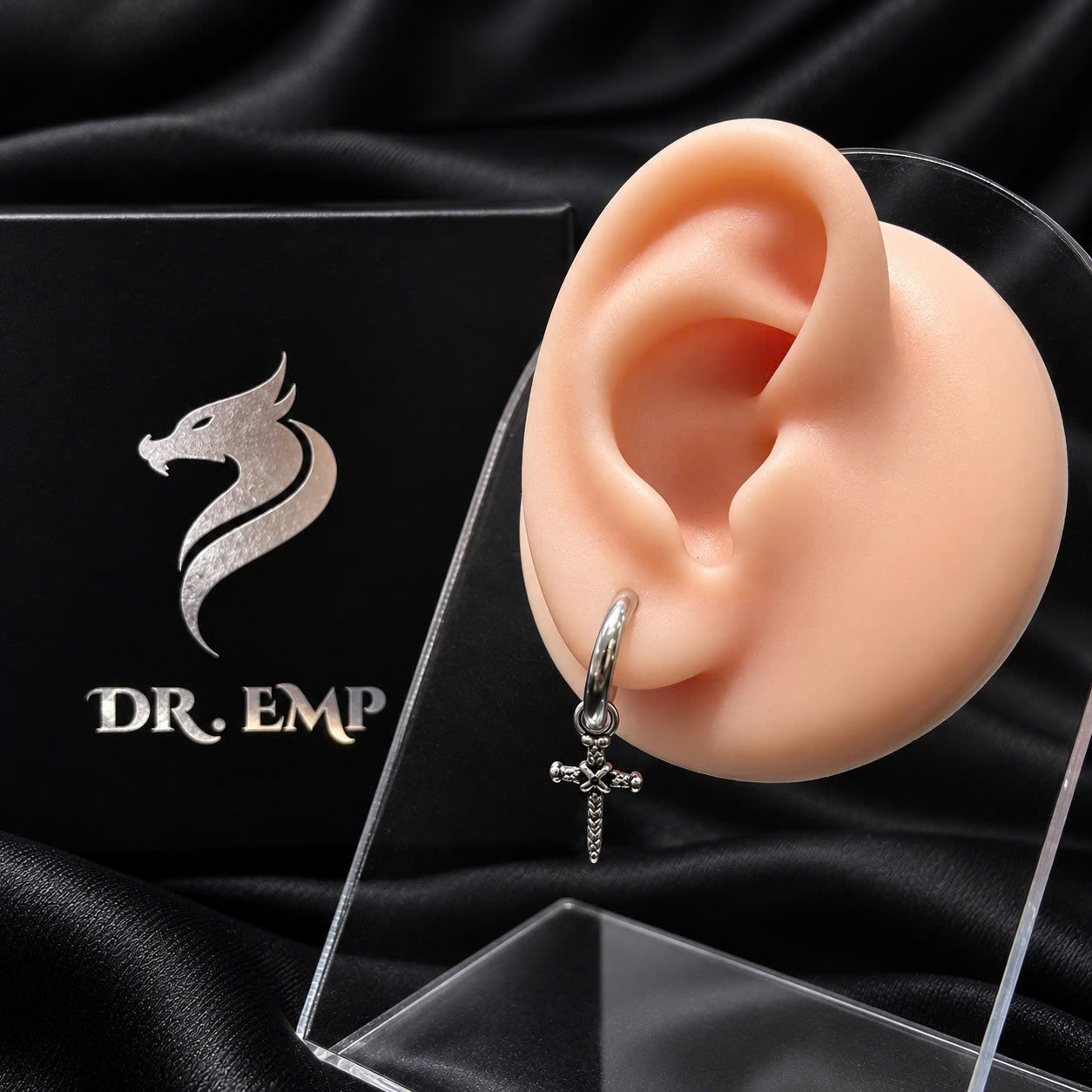 Khuyên vòng kiểu nam charm thánh giá trơn 10mm_thumbnail_3