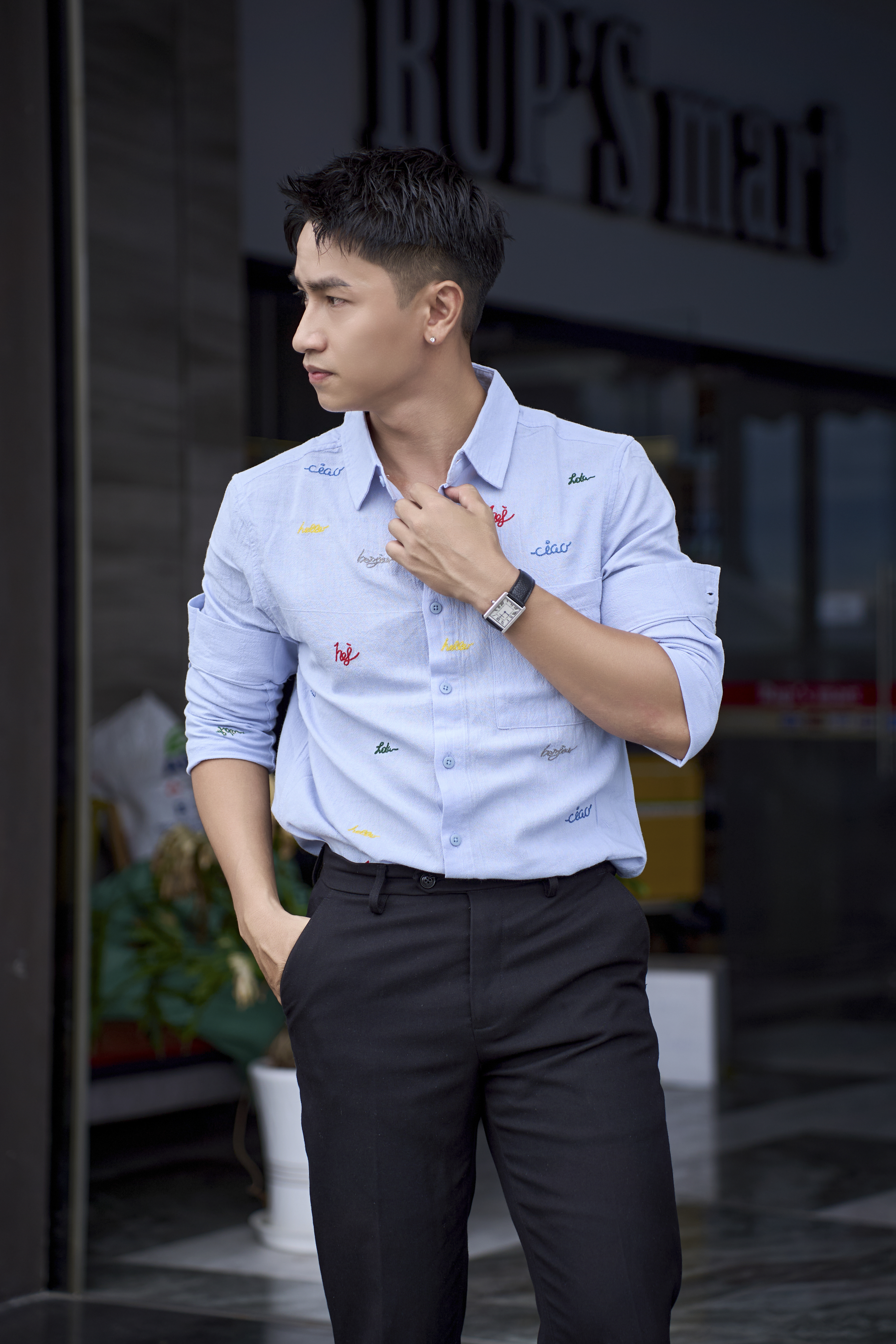 SA127 - Áo sơ mi nam dài tay cotton 100% phong cách Nhật Bản, form rộng, thêu chữ nghệ thuật, màu Trắng/Xanh Dương_thumbnail_7