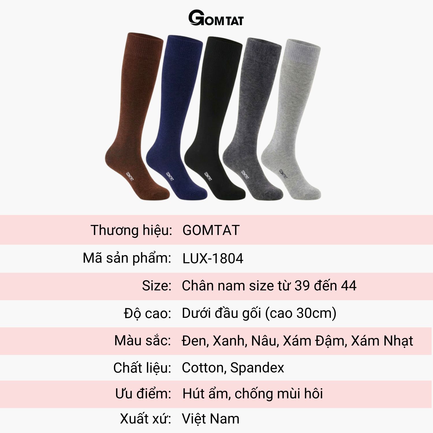 Hộp 5 đôi tất nam đi giày tây cổ cao GOMTAT, vớ công sở màu trơn basic - LUX-1804_thumbnail_8