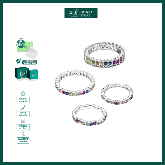 Nhẫn Nữ Cầu Vồng Bạc 925 ADJ Đính Đá CZ Đa Sắc – Nhẫn Bạc S925 Cao Cấp Thanh Lịch, Quà Tặng Bạn Gái