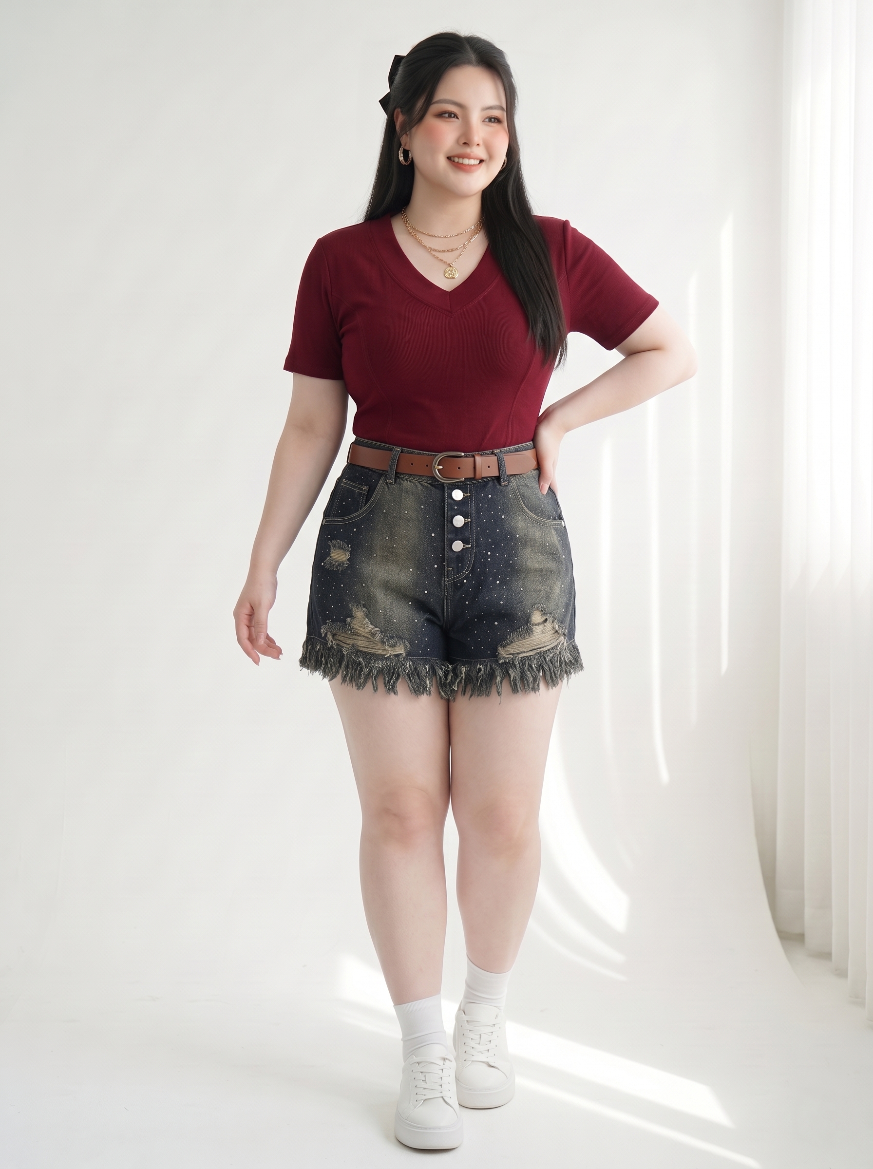 Quần Short Jean Lưng Thun Ép Đá Bigsize 4 Nút Ống Rộng - Đen Xám, Xanh Nhạt - Vừa 55–90kg - T-QSJ1330_thumbnail_2