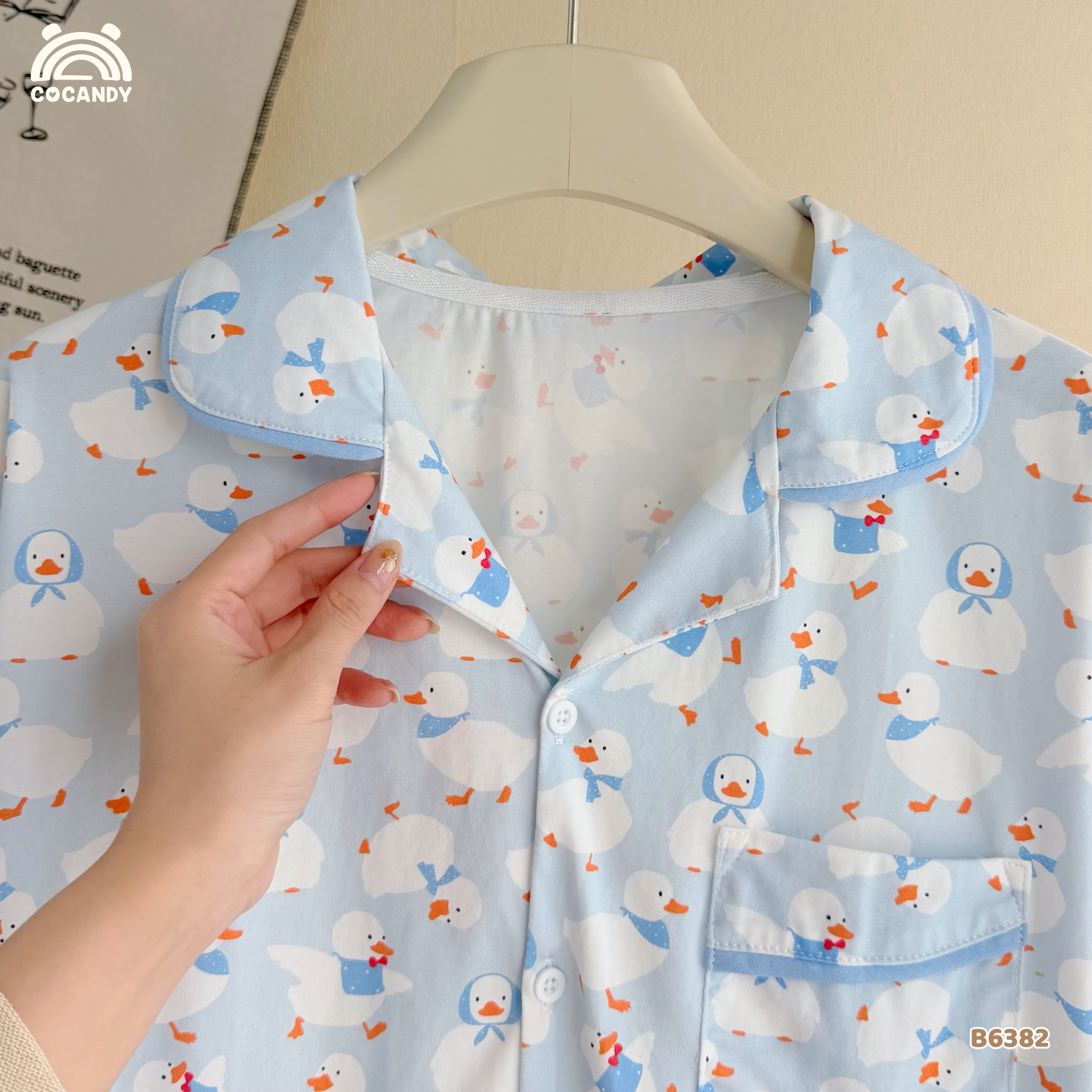 Bộ cộc pijama XANH họa tiết vịt quàng khăn NAM NỮ_thumbnail_4