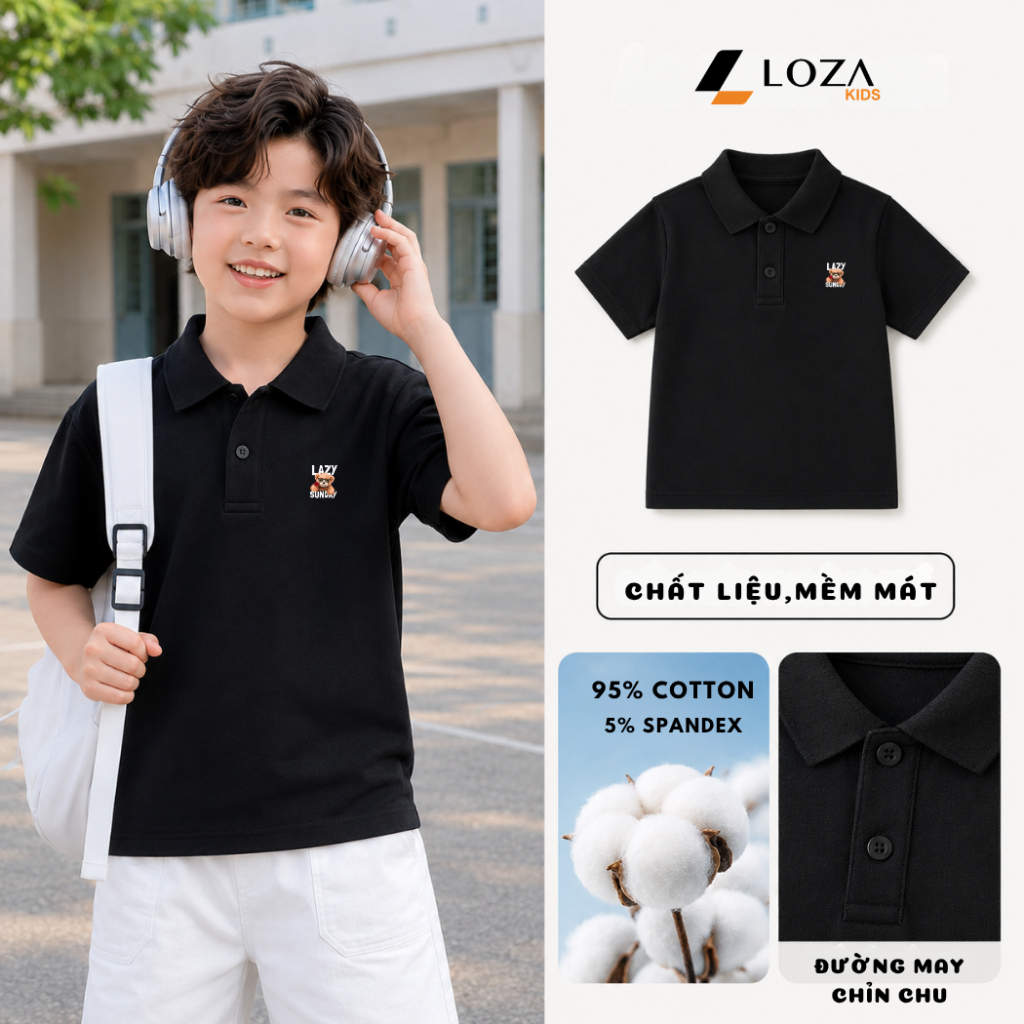 Áo polo bé trai hình Gấu LAZY - Loza Kids PL3645_thumbnail_3