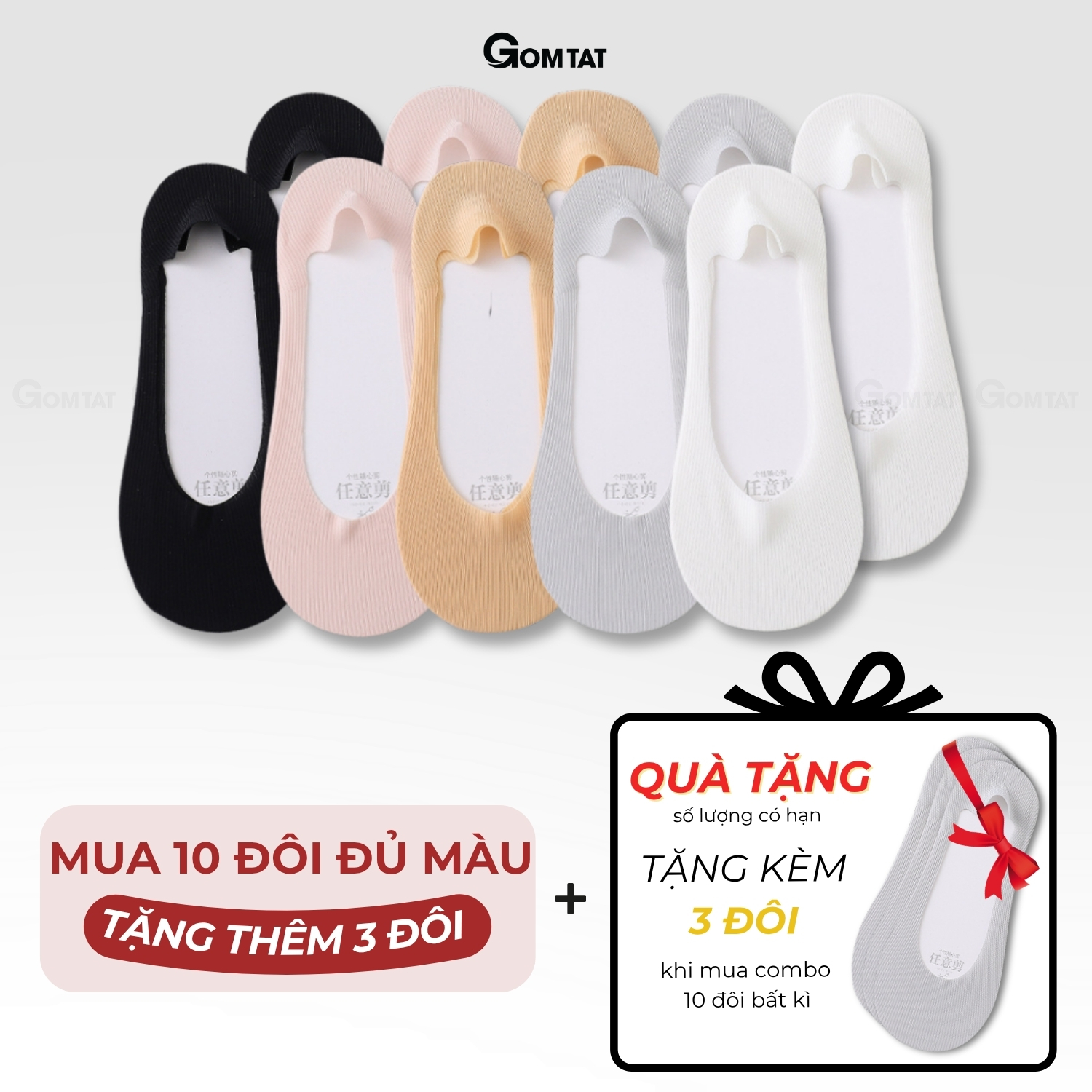 Combo tất đi giày lười nữ GOMTAT, có đệm silicon chống tuột gót, chất liệu cotton êm chân - KOL-1302_thumbnail_16