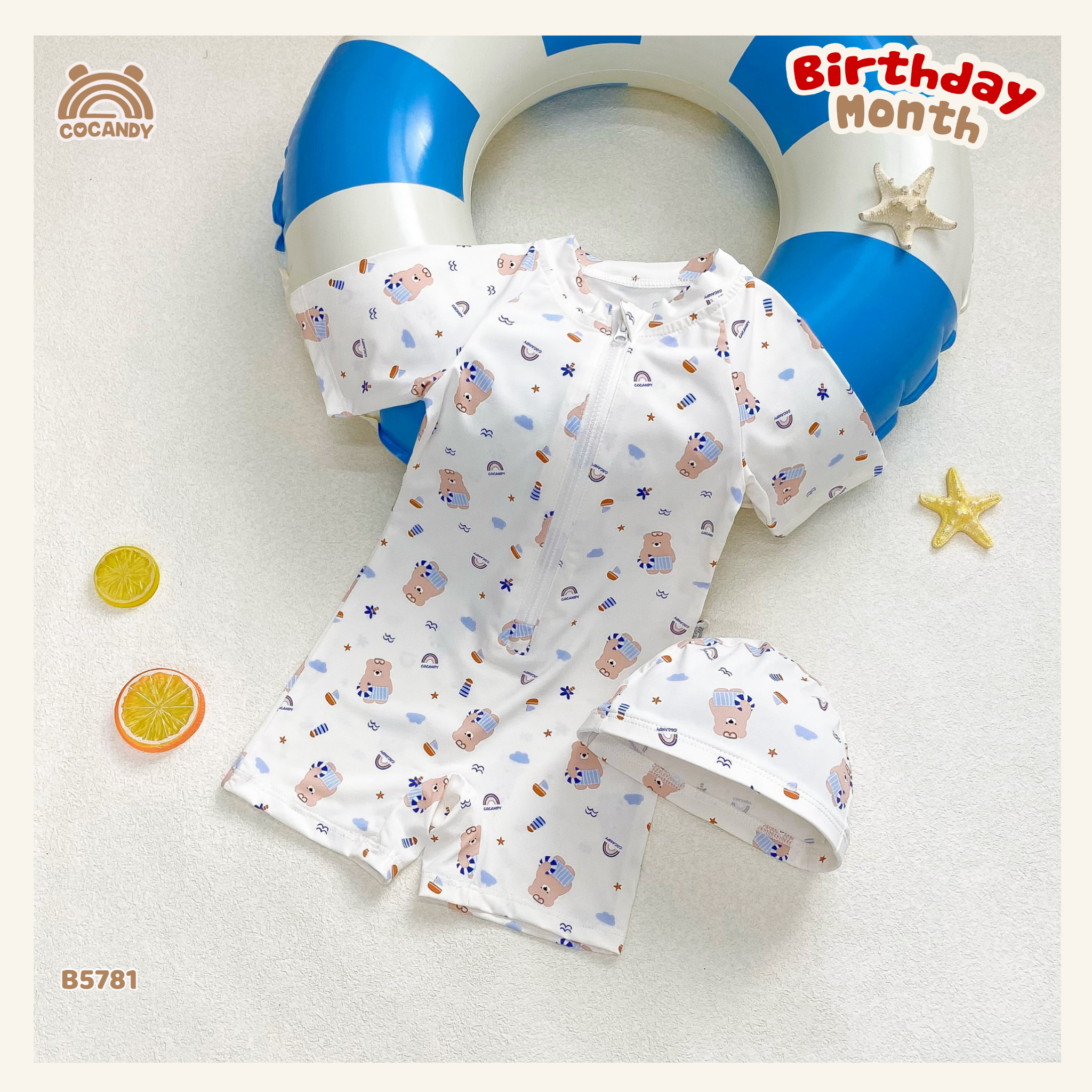 Bộ bơi cộc liền BE hình gấu nâu cute