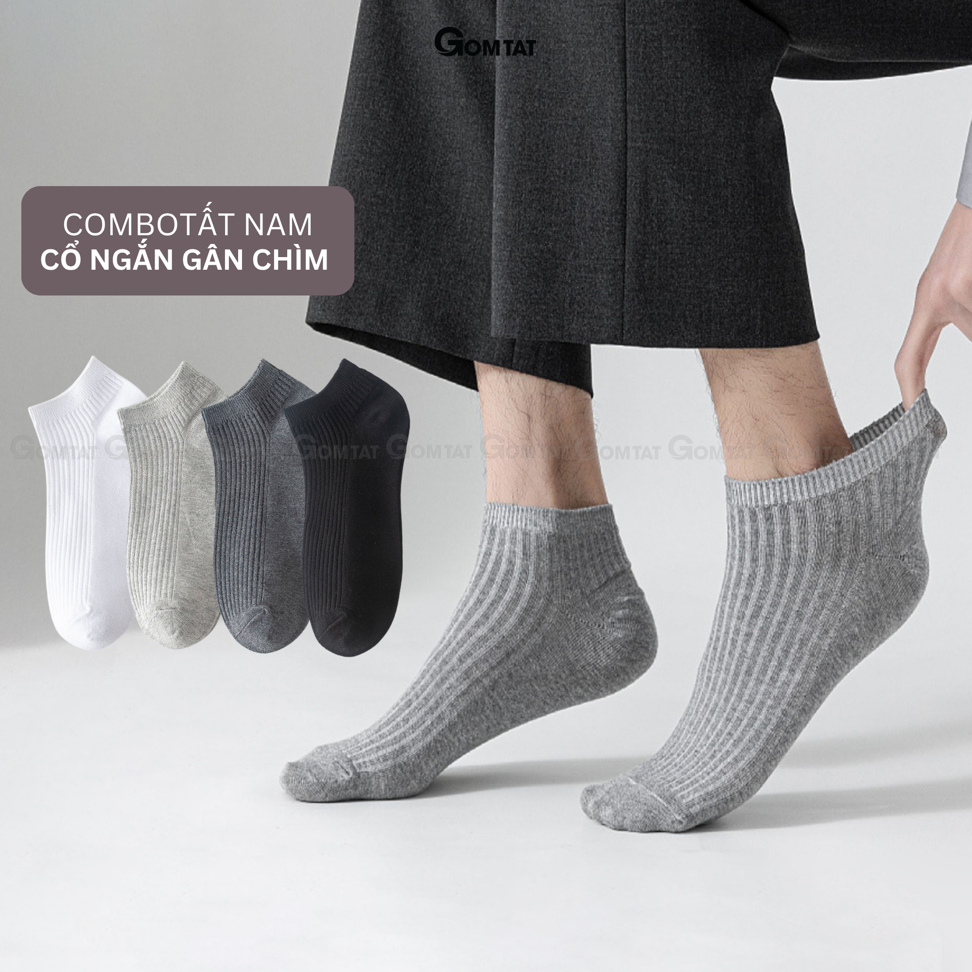 Combo vớ cổ thấp nam GOMTAT trơn basic, chất liệu cotton cao cấp hút ẩm thoáng khí khử mùi -MIA-2005