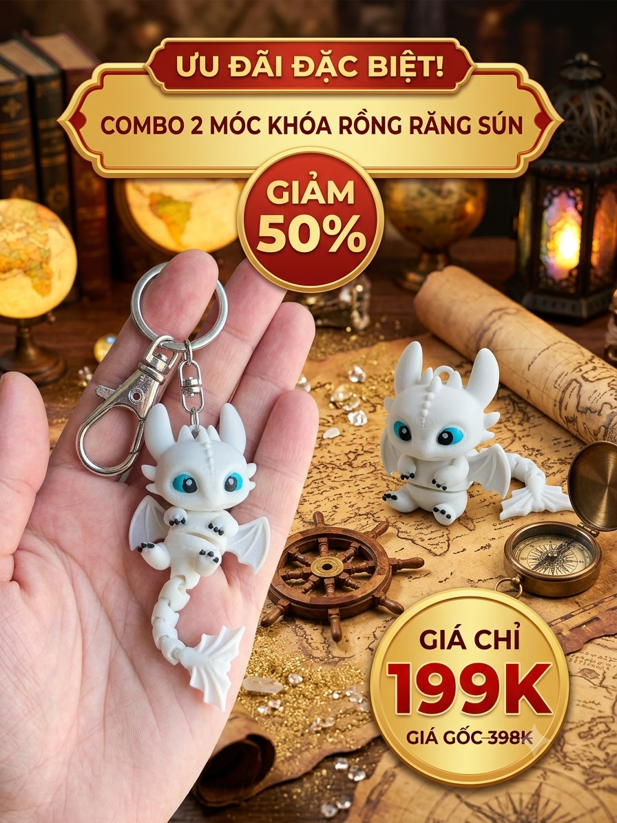 Móc khóa Rồng Răng Sún - Màu Trắng
