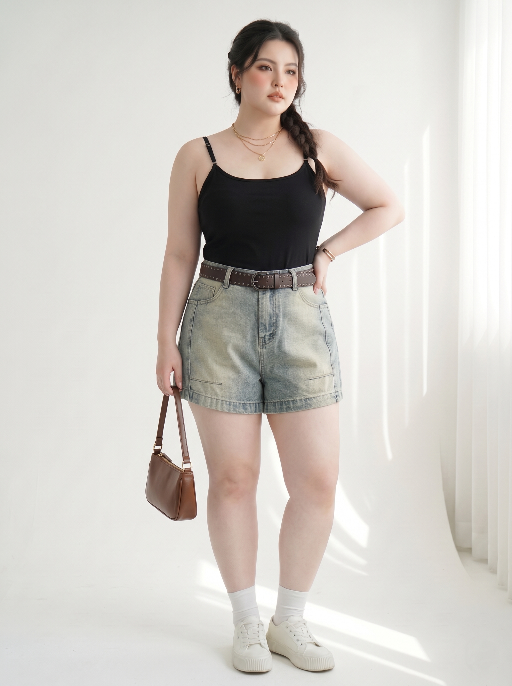 Quần Short Jean Lưng Thun Bigsize Cạp Cao Gọn Bụng Dễ Phối - Xanh Nhạt, Đen Wash - Vừa 55-90kg - T-QSJ1324_thumbnail_3