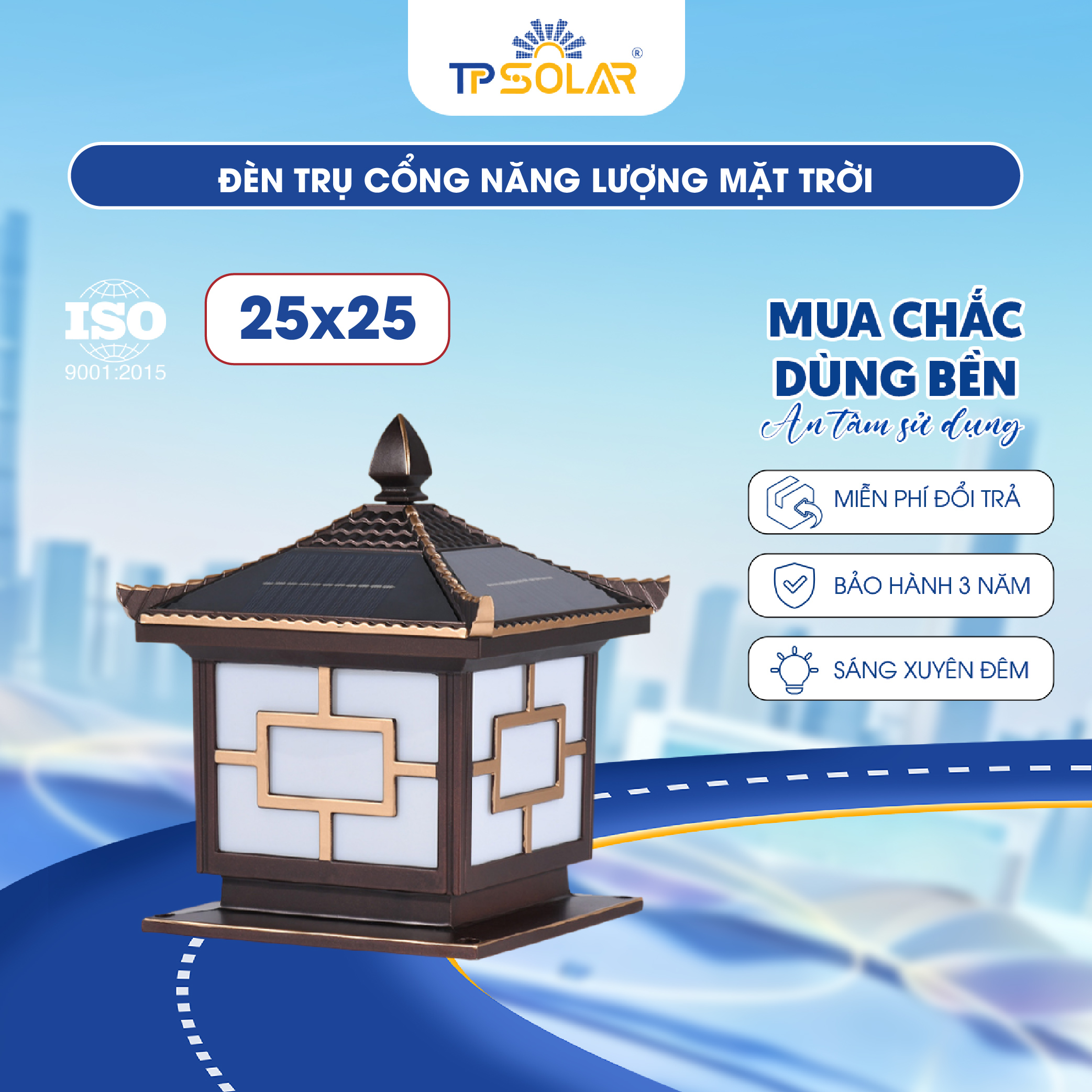 Đèn trụ cổng mái ngói năng lượng mặt trời TP SOLAR TC01
