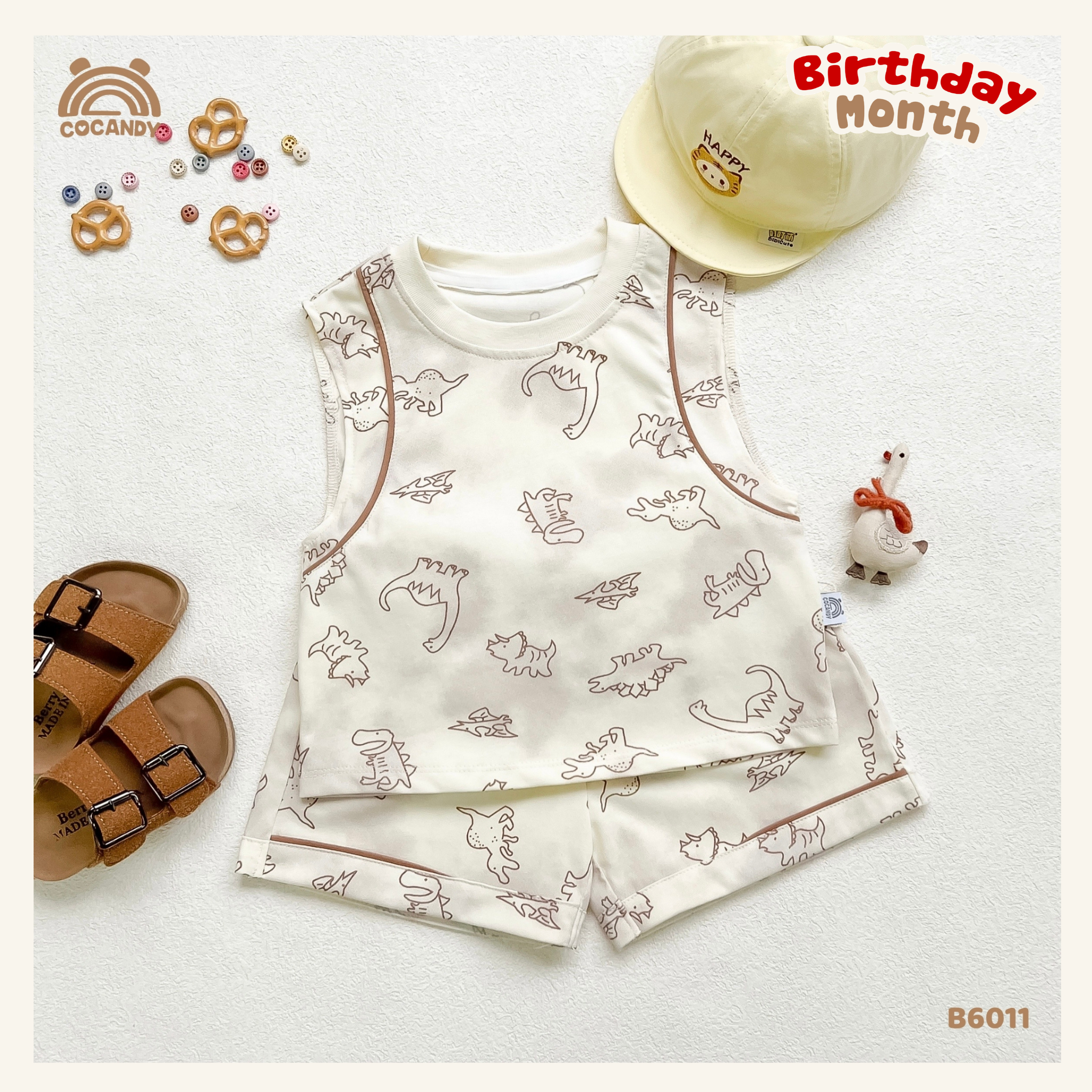 Bộ sát nách cotton BE hình khủng long