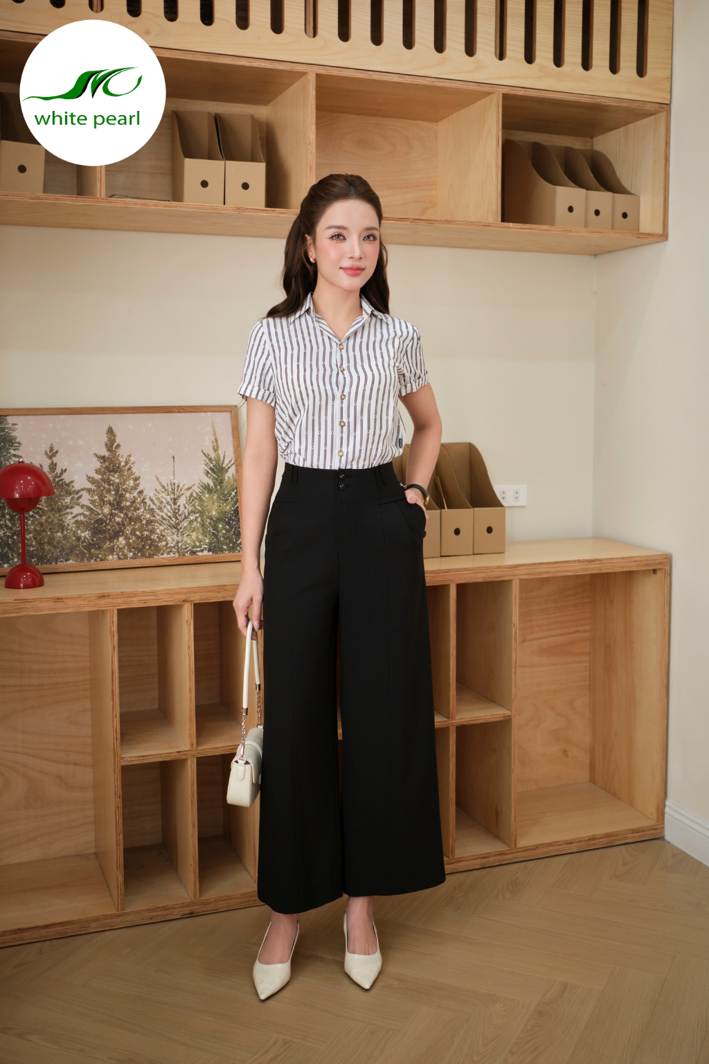 Áo sơ mi nữ cổ đức WP - Kẻ trắng_thumbnail_4