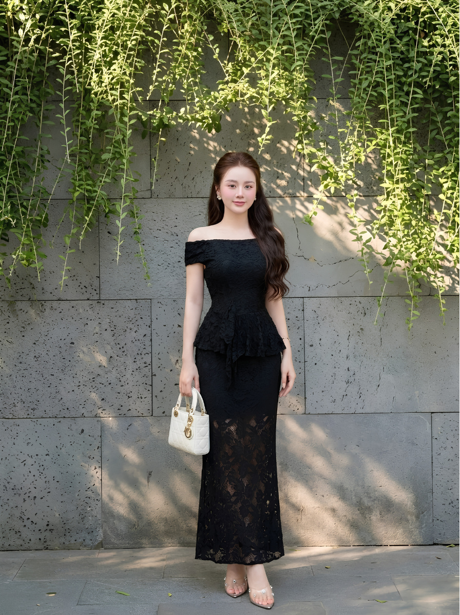 G52 - Đầm Ren Peplum Trễ Vai Cao Cấp