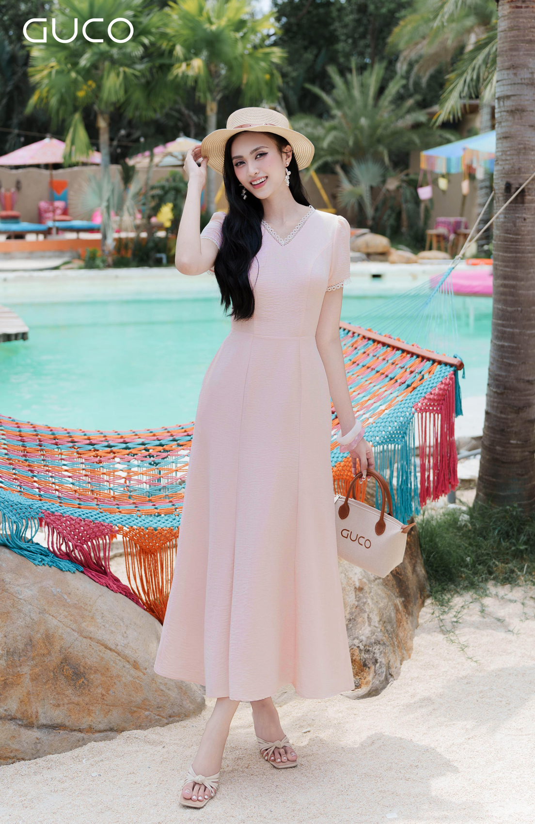 GUCO Đầm Maxi Hồng Pastel Dịu Dàng