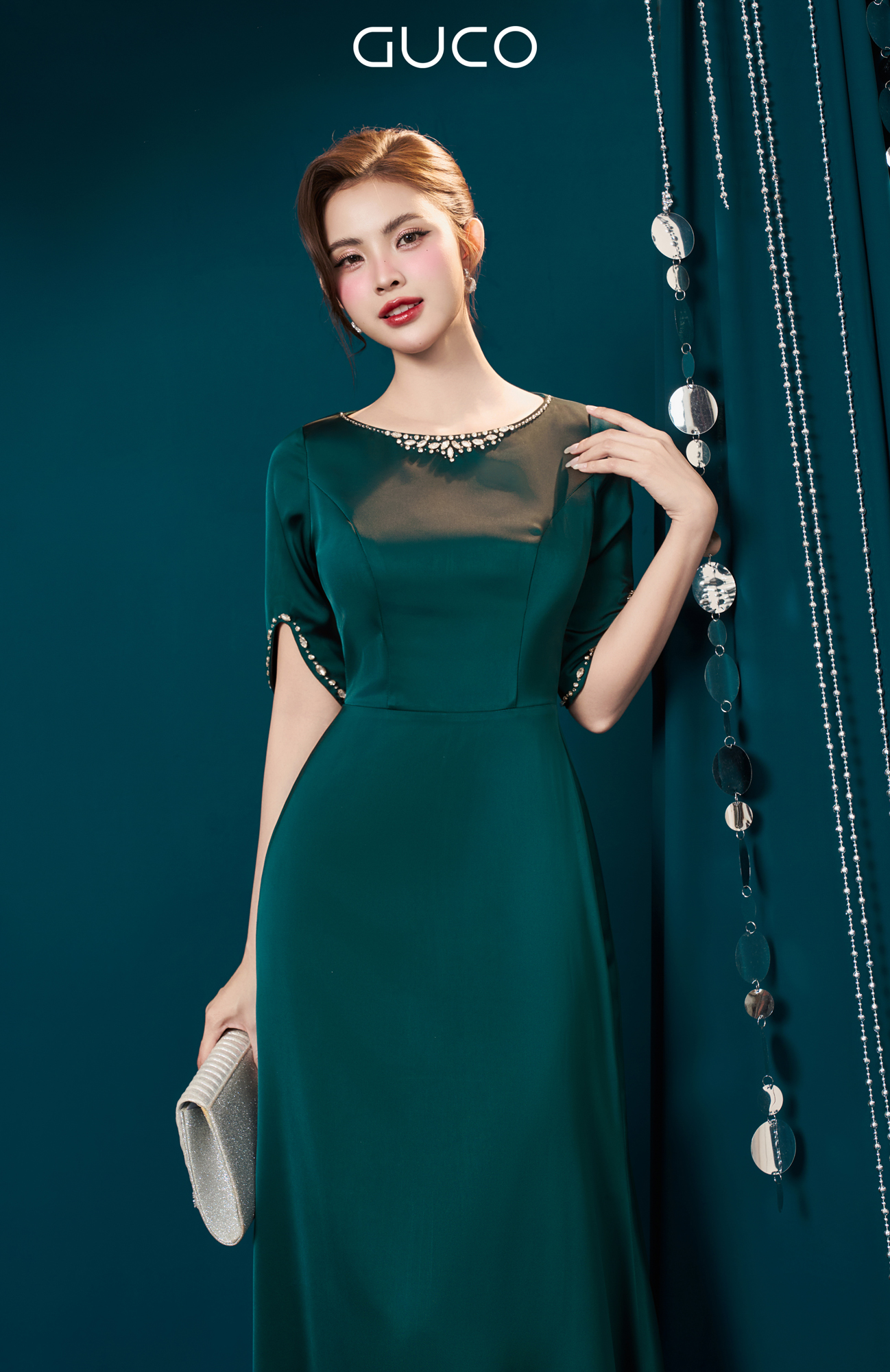 GUCO Đầm Dạ Hội Xanh Đính Đá Sang Trọng_thumbnail_3