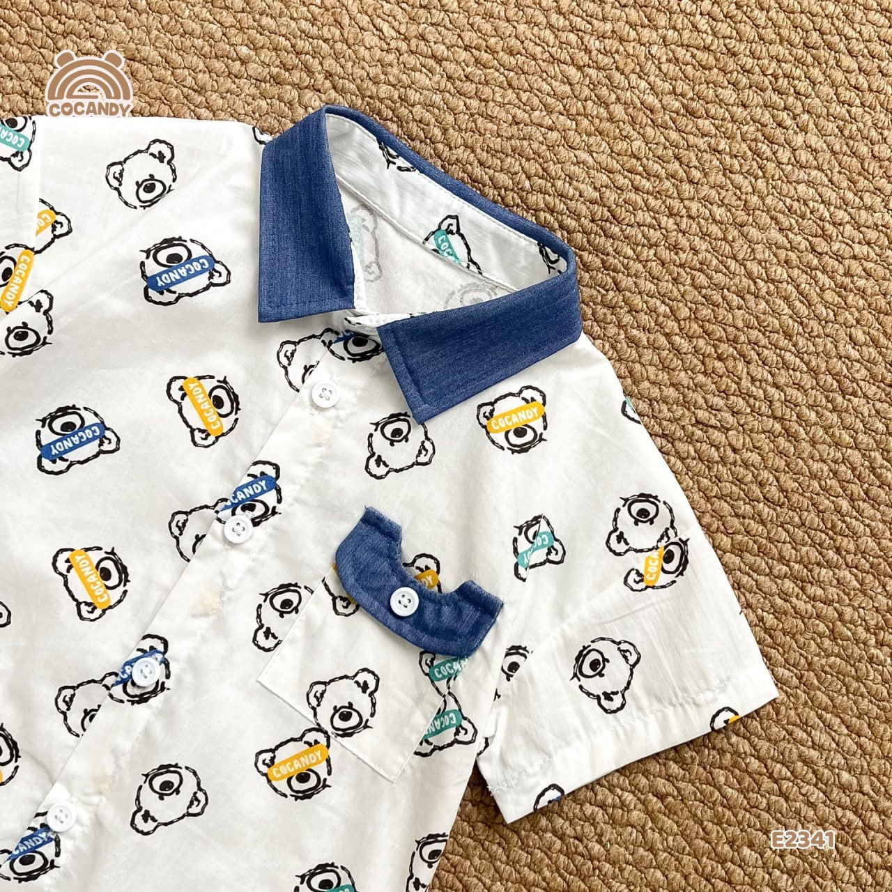 Áo cộc sơ mi TRẮNG hình gấu cổ denim_thumbnail_3