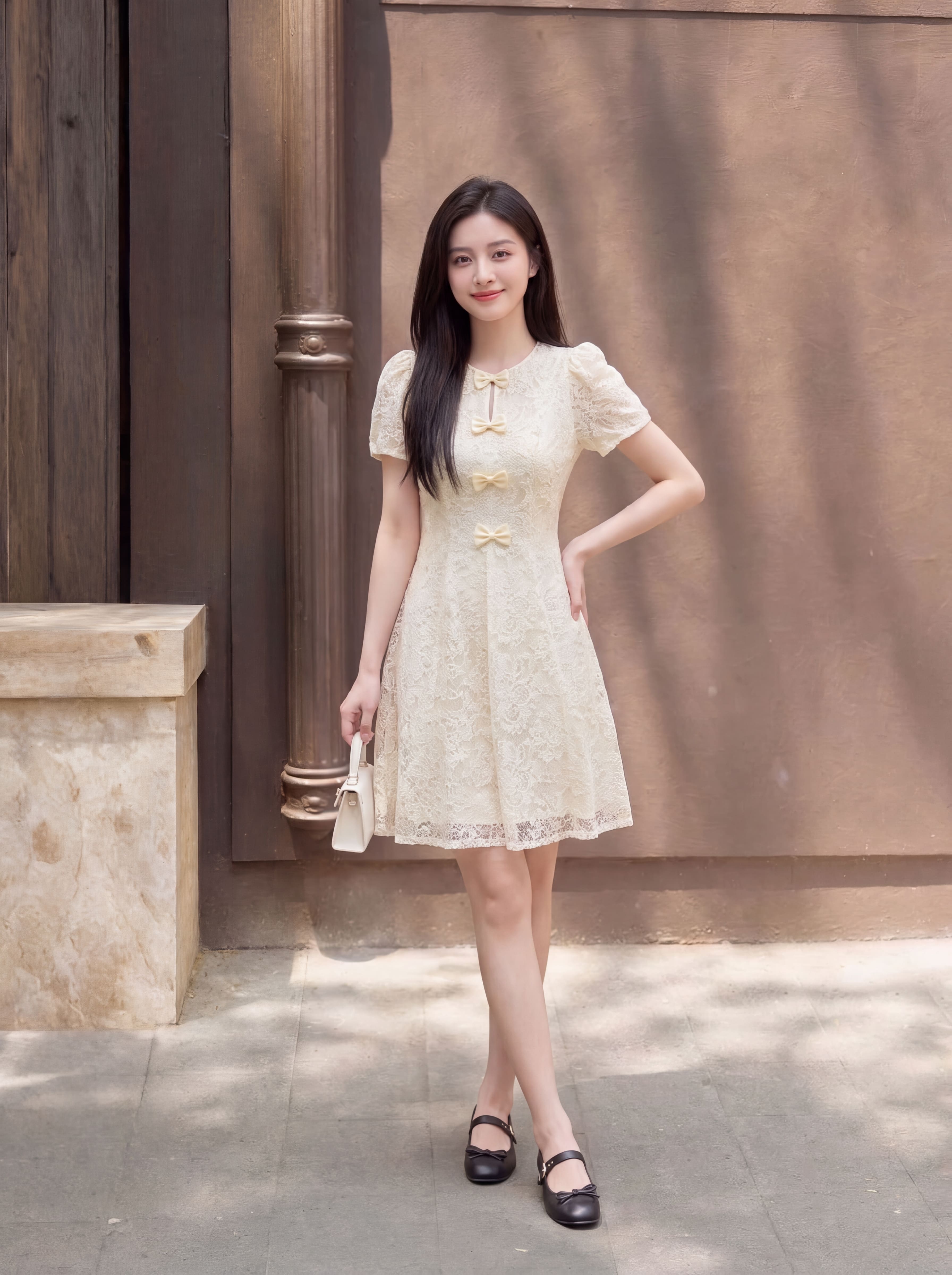 Váy ren cộc tay phối nơ 607001_thumbnail_5