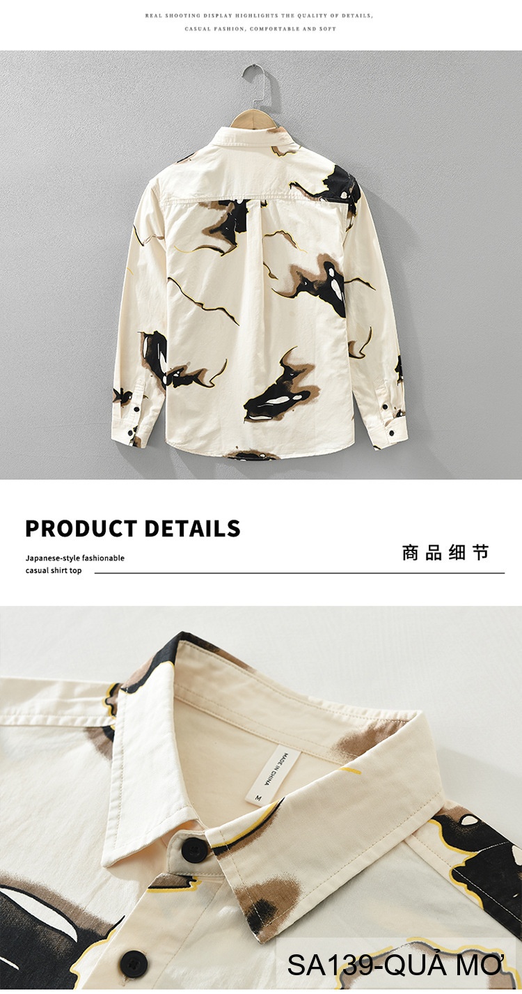 SA139 - Áo Sơ Mi Nam Phong Cách Nhật Bản In Họa Tiết Nghệ Thuật, Chất Cotton 100%, Dáng Regular Fit_thumbnail_5