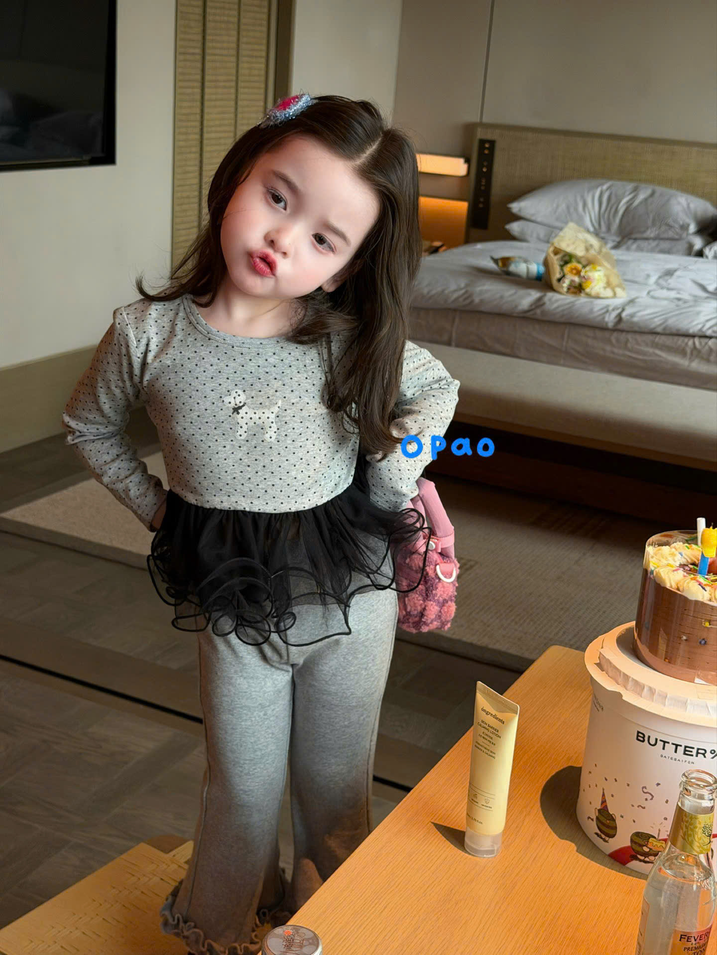 OP103 - Quần thun ống loe màu ghi Opao 7017