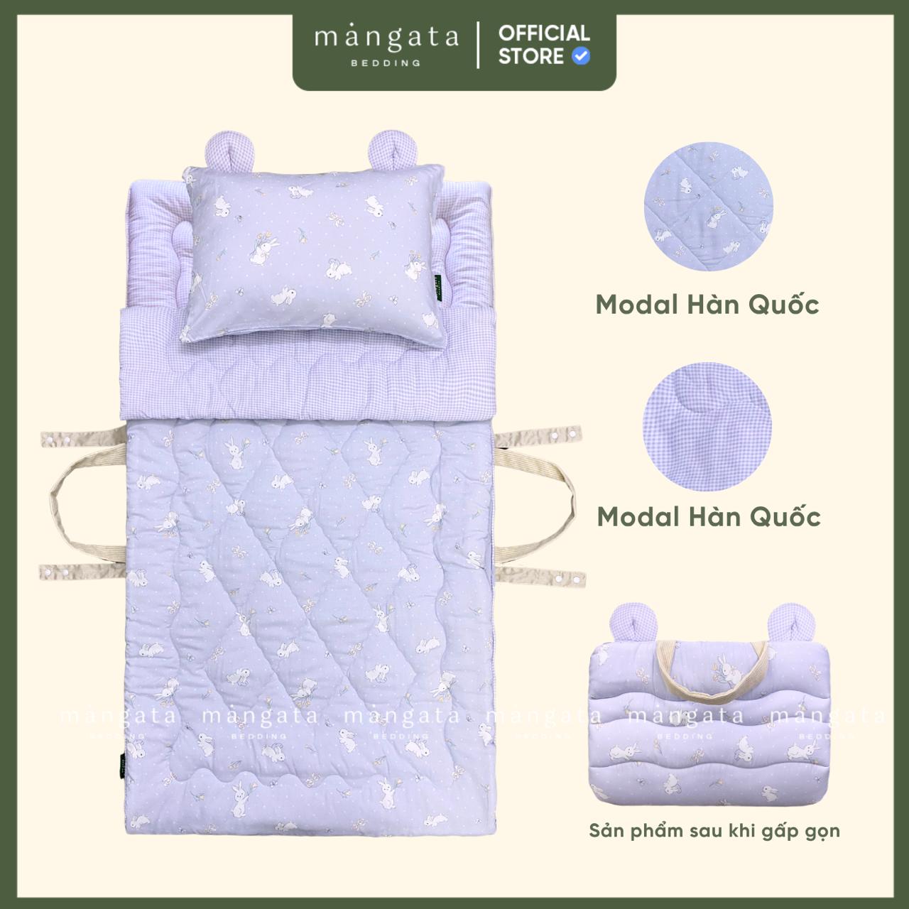 Mẫu Thỏ tím - Bộ chăn gối gấp gọn đi học 