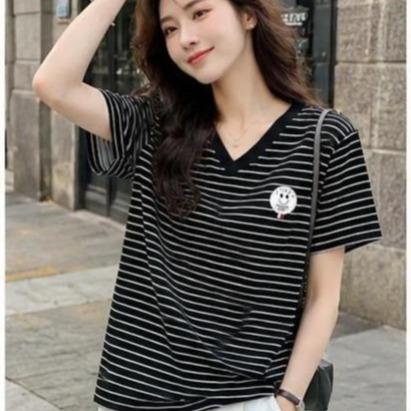 Áo Thun Cổ Tim Sọc ngang Free Size 45-75kg Co Giãn 4 Chiều Tôn Dáng Mềm Mịn Thoáng Mát Dễ Phối Phong Cách Borip Quảng Châu Chất Liệu Cao Cấp_thumbnail_4