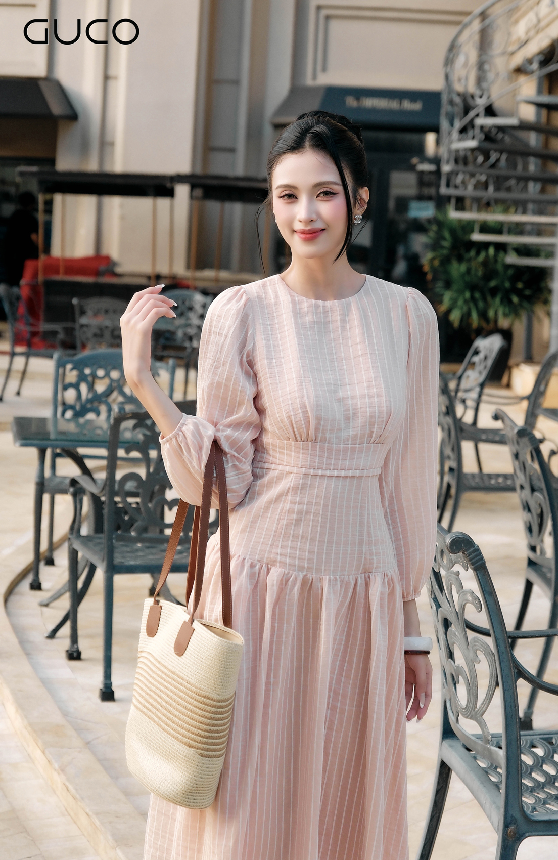GUCO Đầm Midi Sọc Hồng Sương Mai_thumbnail_2