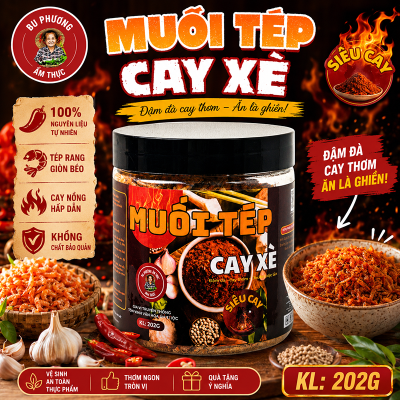 Muối Tép Cay Xè Bu Phương 200G – Chấm Trái Cây, Hải Sản, Đồ Nướng - BP43