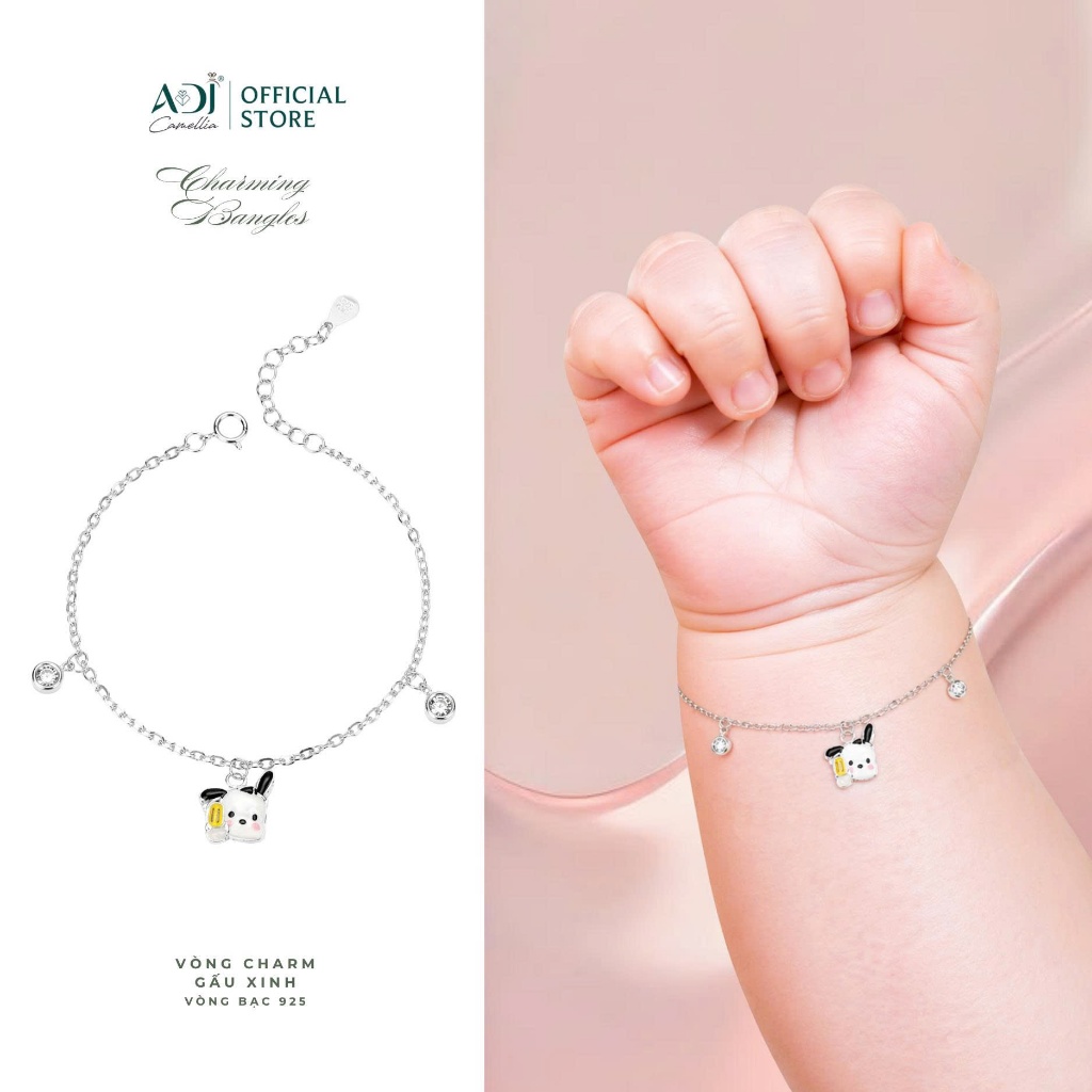 Vòng Tay Bạc 925 Cho Bé ADJ, Lắc Tay Charm Gấu Cao Cấp, Chỉnh Size, Quà Tặng Em Bé, Bạc Ý Chính Hãng
