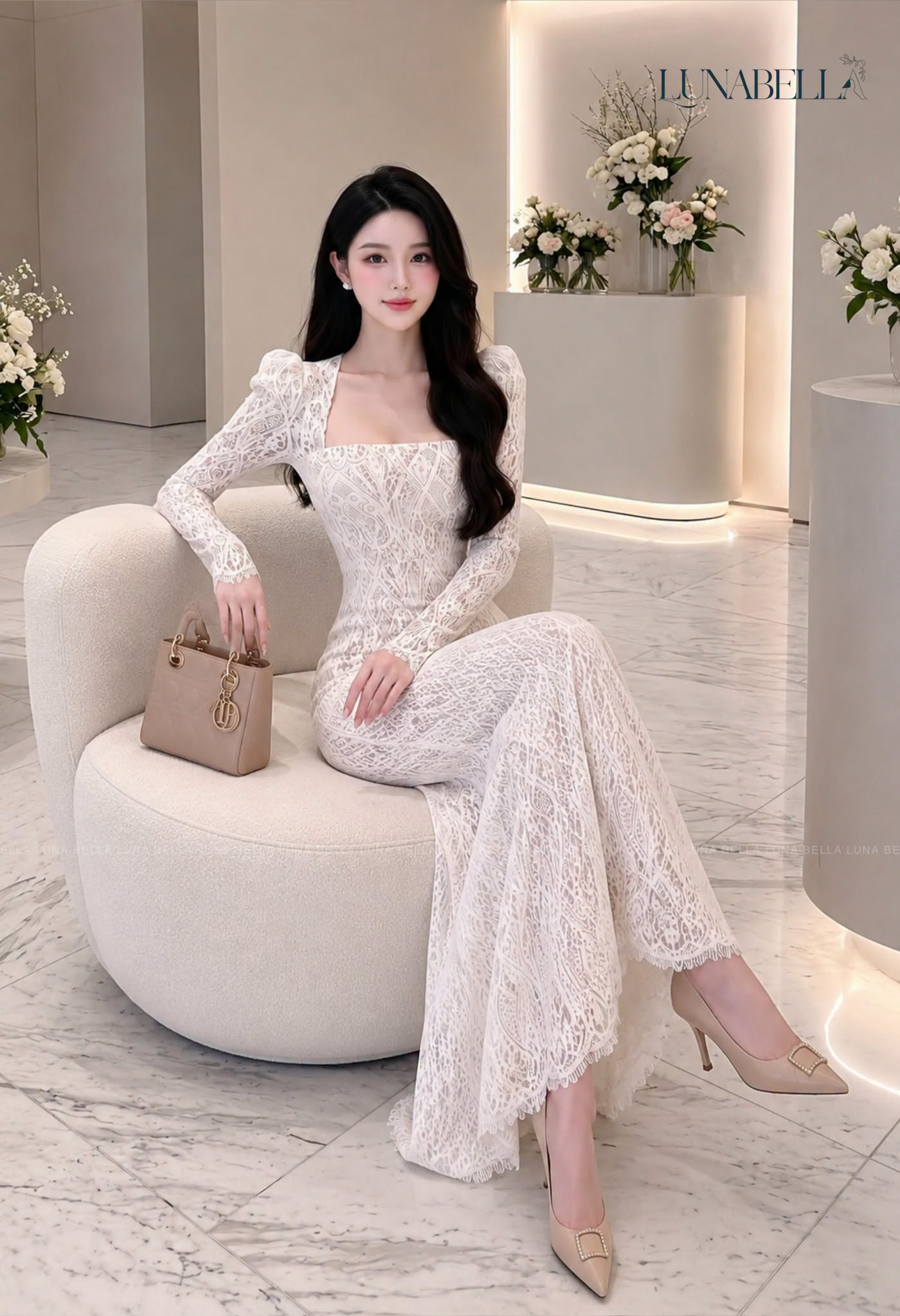 Váy ren đuôi cá dài MANDY màu KEM_thumbnail_1