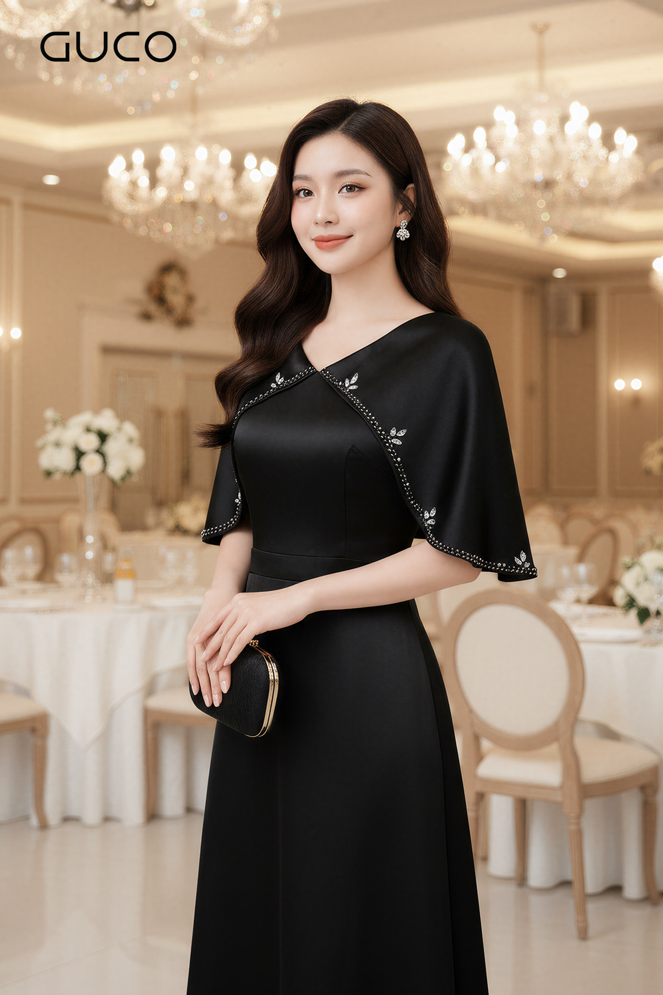 GUCO Đầm Đen Dáng Dài Đính Đá Sang Trọng_thumbnail_1
