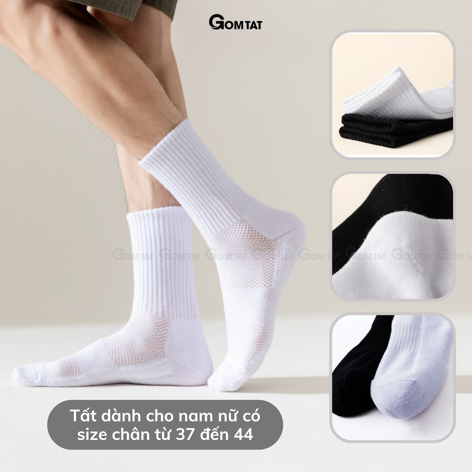 Combo tất cổ cao, cổ trung nam nữ GOMTAT, chất liệu cotton đệm xù êm chân - TATXU-TRON_thumbnail_7