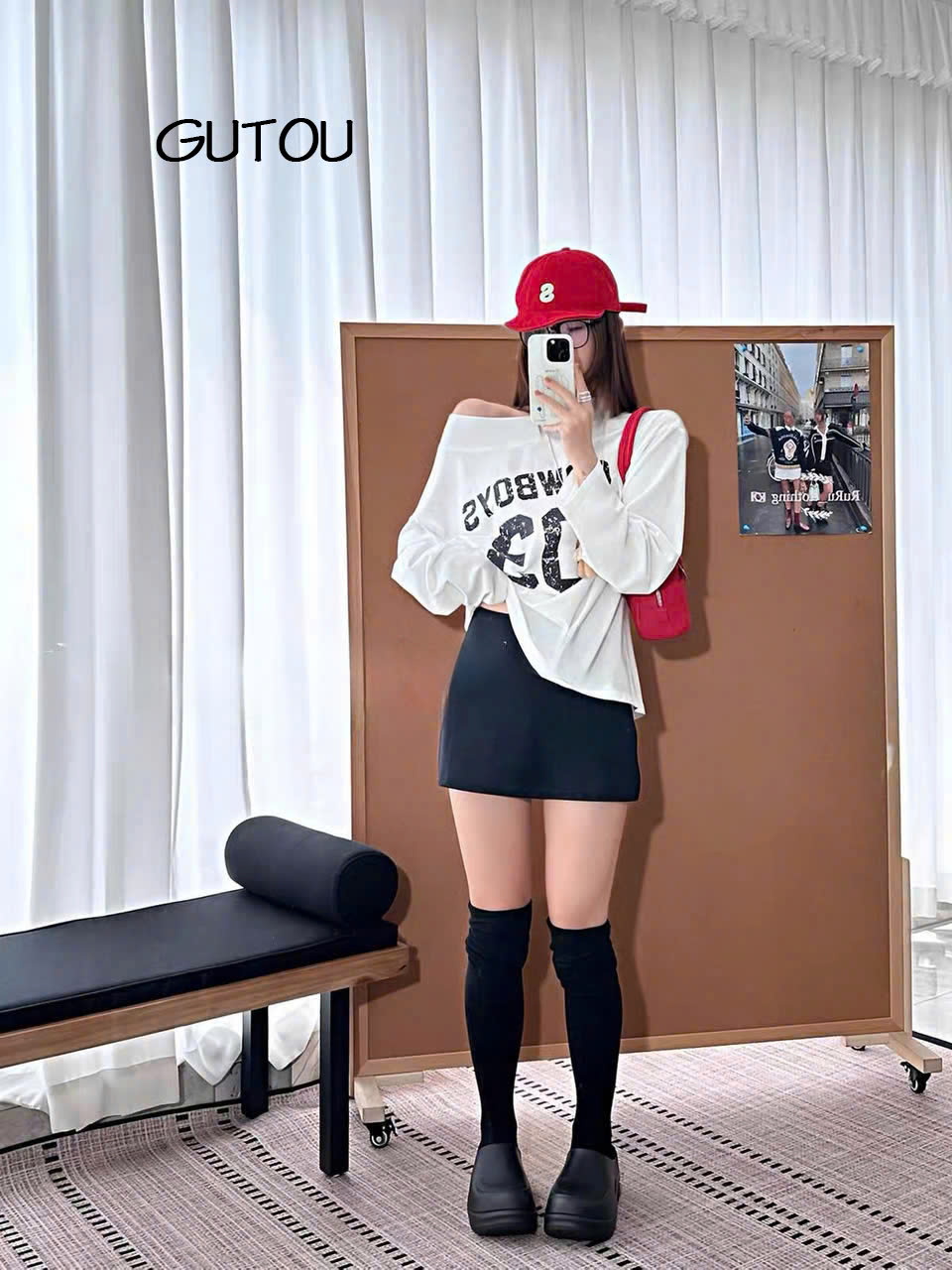 [ GUTOU ] Áo Trễ Vai Tay Dài In COWBOYS 03 Phong Cách Sporty_thumbnail_8