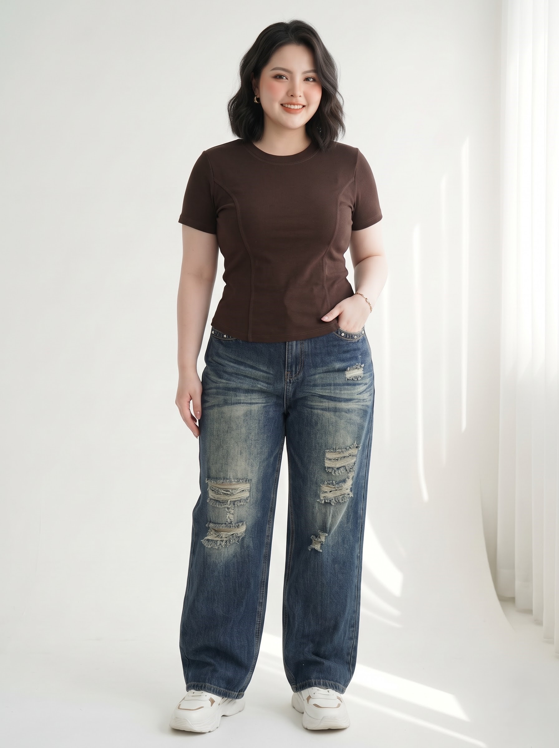 Quần Jean Suông Viền Đinh Bigsize Nữ Cá Tính, Không Co Giãn - Đậm, Nhạt - Vừa 55–90kg - T-QJ646_thumbnail_2