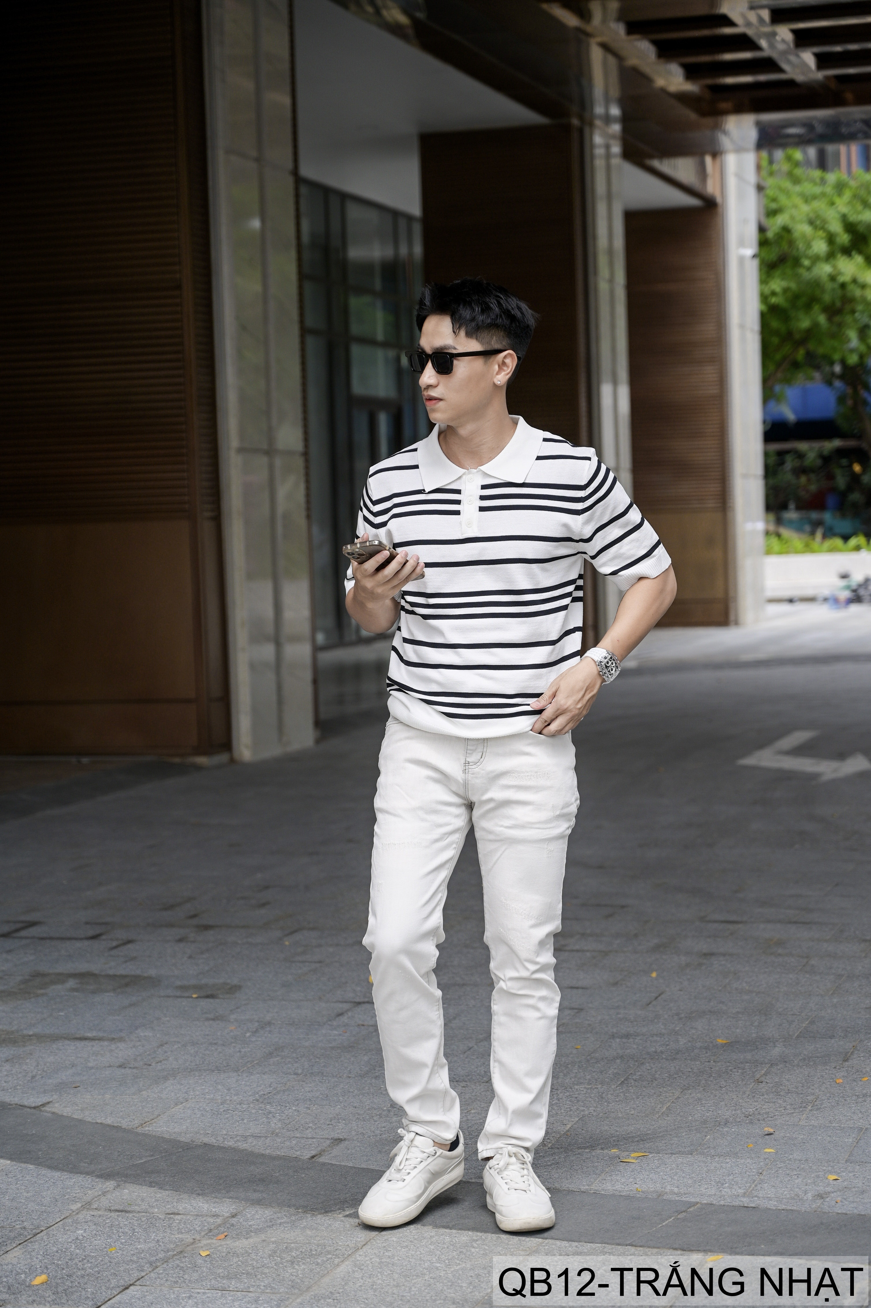 QB12 - Quần Jeans Nam Dáng Ôm Màu Trắng Nhạt Phong Cách Casual Co Giãn Thoải Mái_thumbnail_6