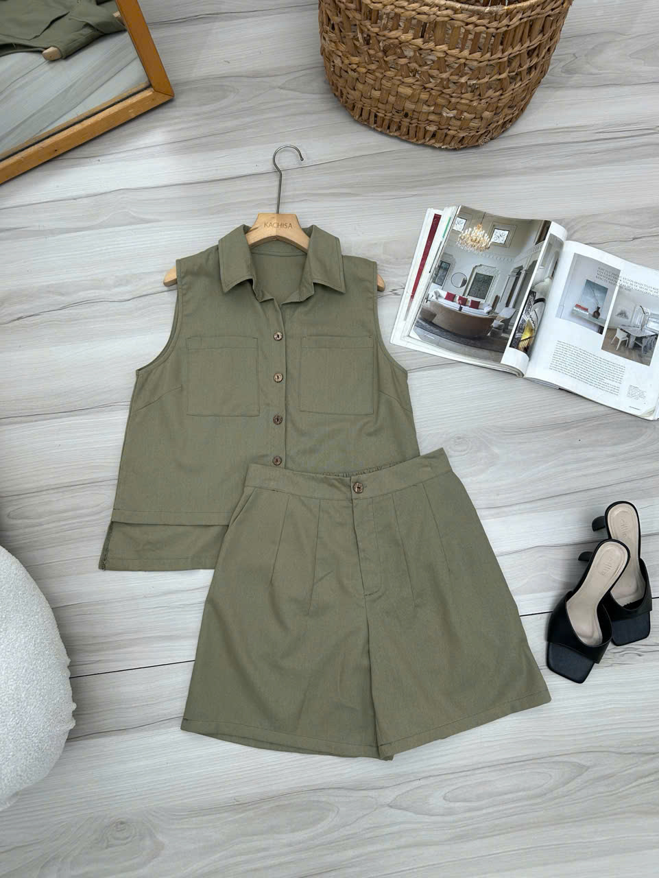 Bộ linen bột đùi áo sơ mi sát nách 2 túi lệch tà_thumbnail_17