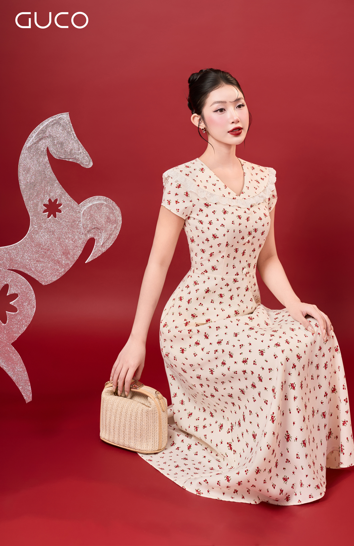 ĐẦM XÒE HOA NHÍ ĐỎ CỔ TIM PHỐI REN - KEM_thumbnail_4