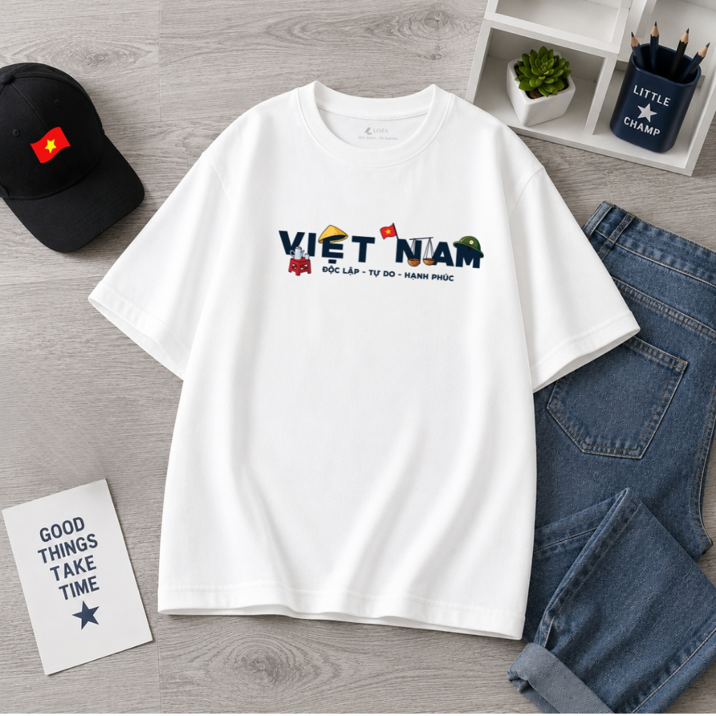 [Form Rộng] Áo thun Việt Nam đu concert Tổ Quốc Trong Tim, in cờ đỏ sao vàng - Loza G0416_thumbnail_0