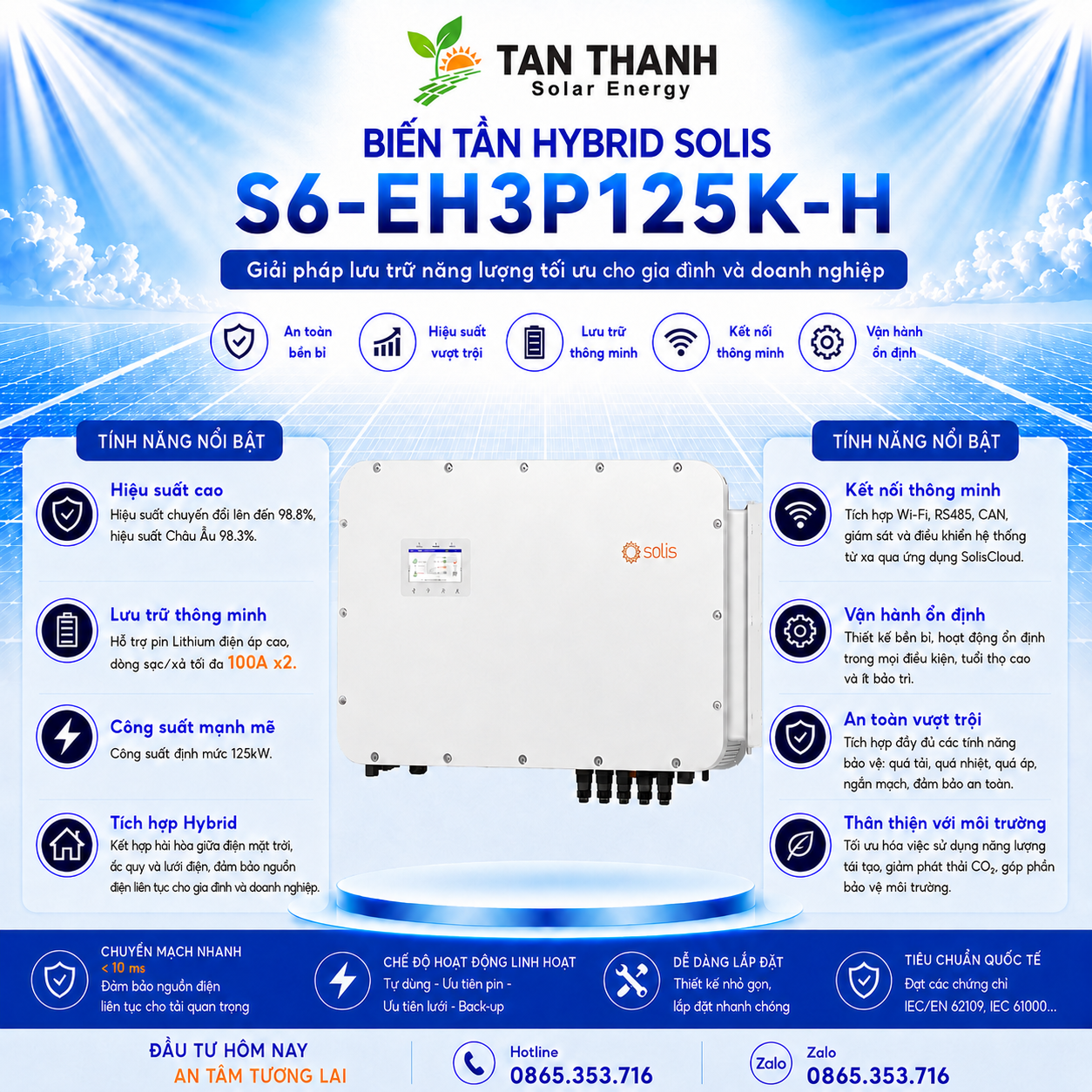 Solis S6-EH3P125K10-NV-YD-H 125kW 3 Pha Áp Cao