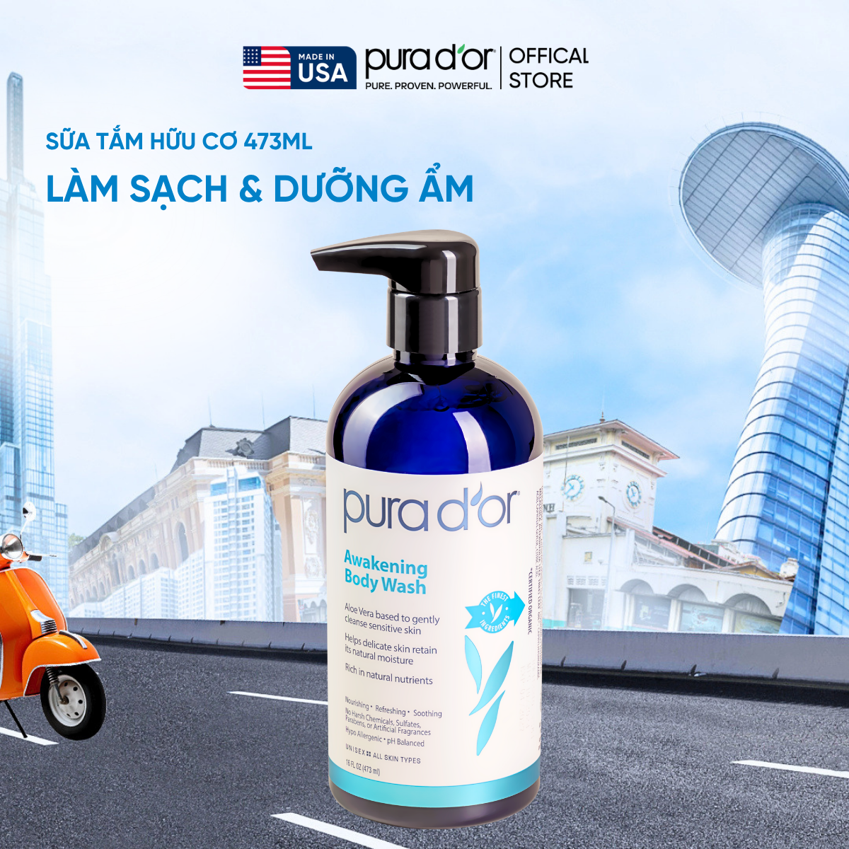 Sữa Tắm Pura D'or Awakening Body Wash Giúp Làm Sạch & Dưỡng Ẩm 473ml