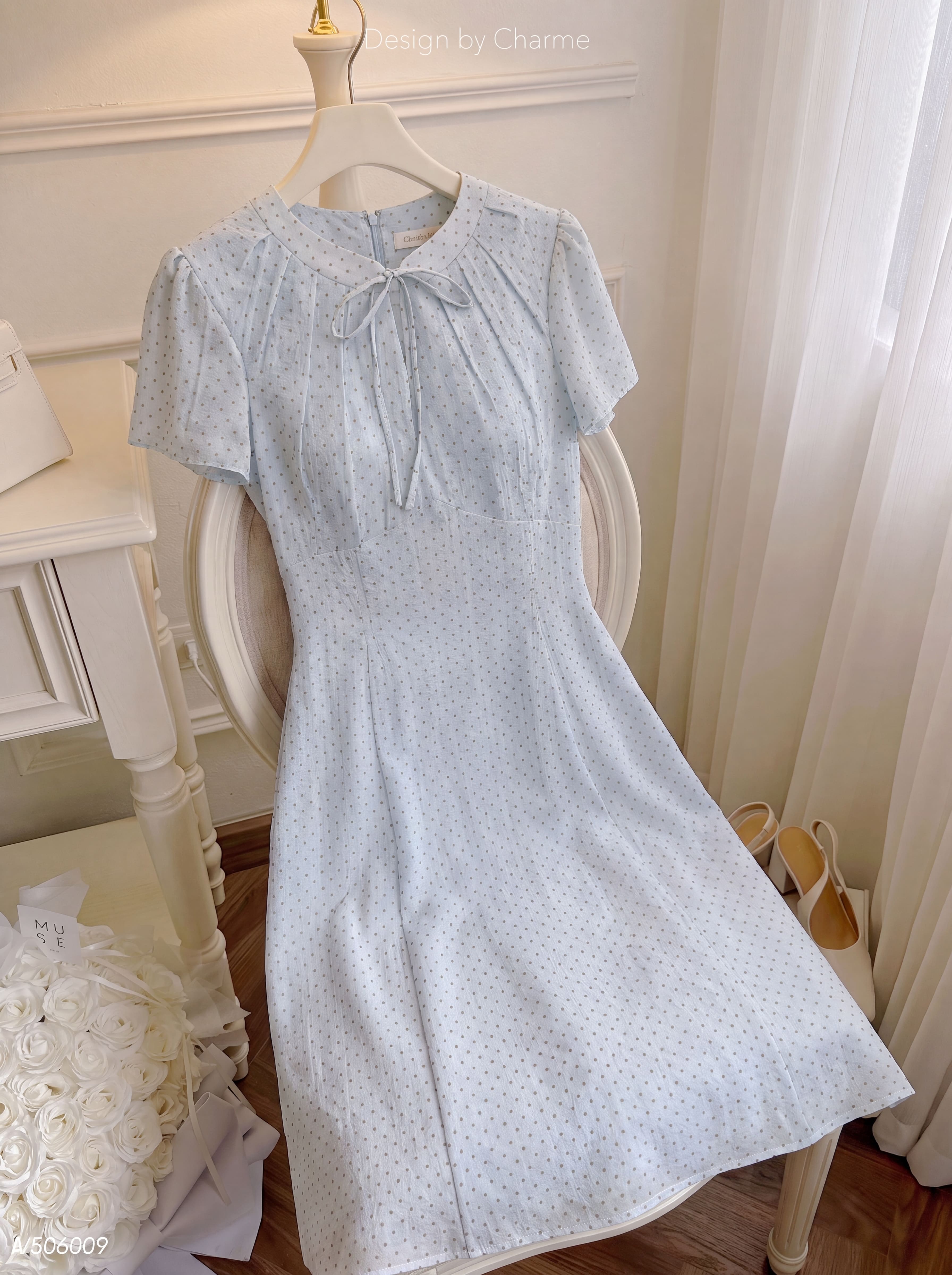 Váy cộc tay cổ thắt nơ 607010_thumbnail_7