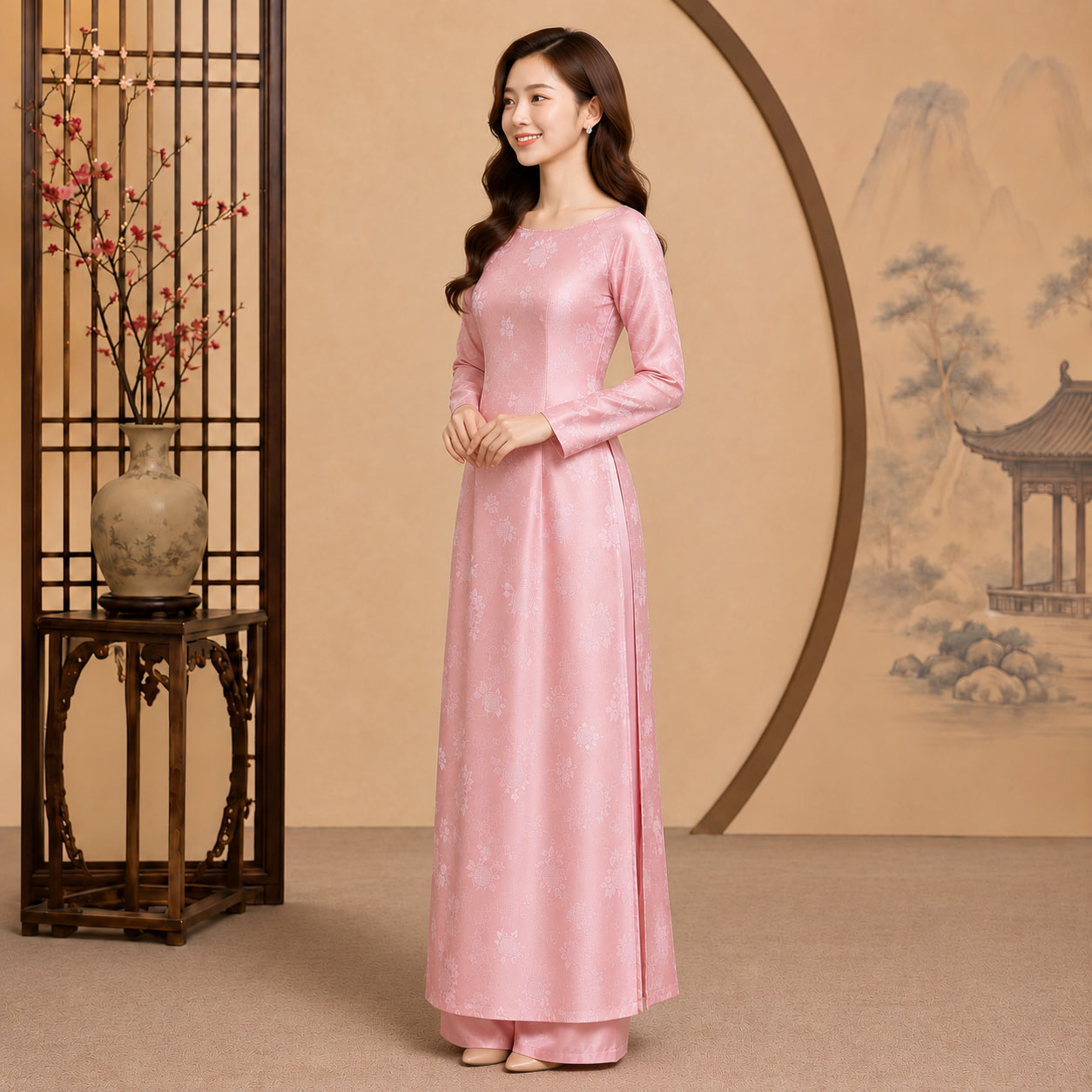 Áo Dài Truyền Thống Nữ Cổ Truyền Gấm Tơ Cao Cấp Sang Trọng TT26-02_thumbnail_3