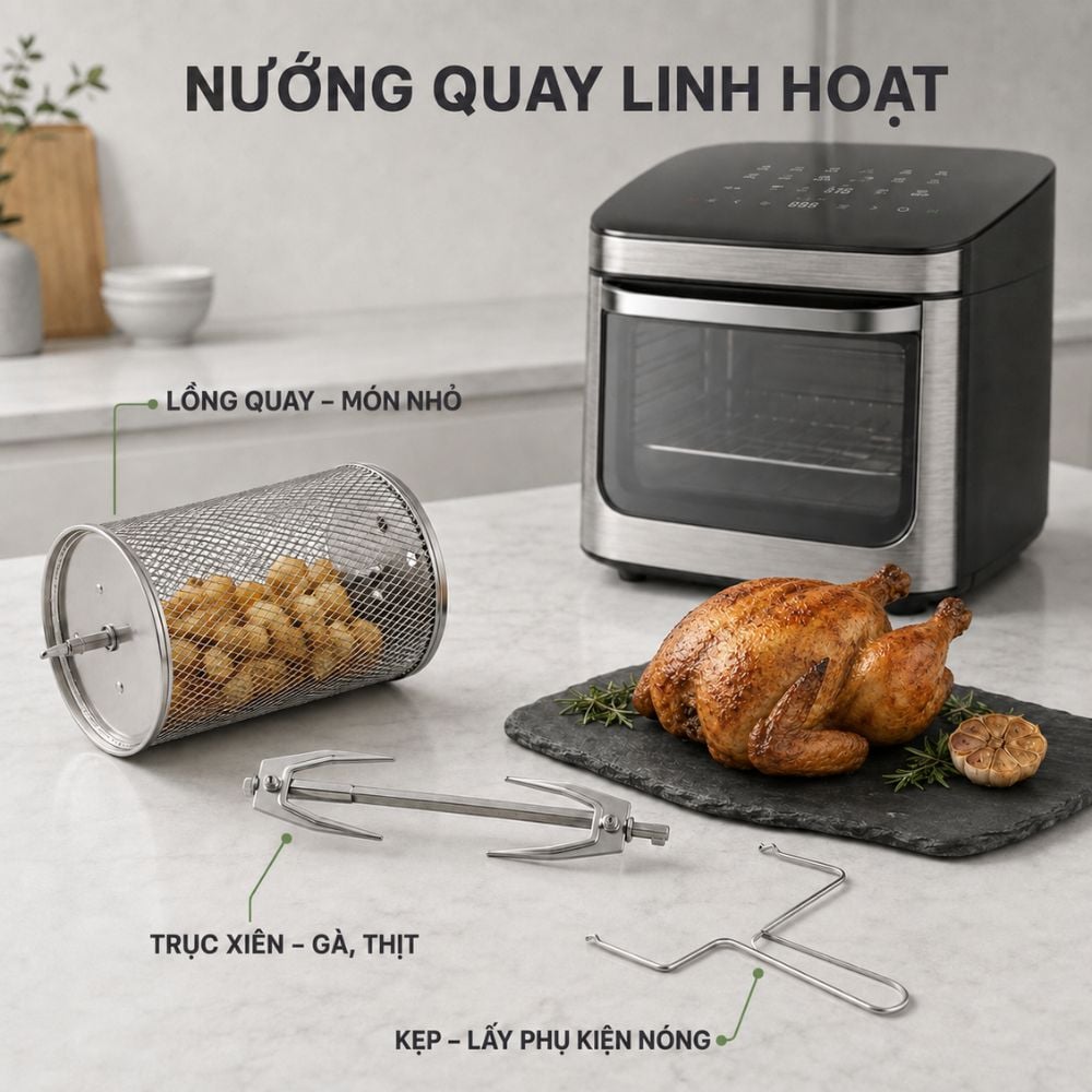 Nồi chiên không dầu Mishio MK474 12L - Cảm ứng, cửa kính quan sát_thumbnail_3