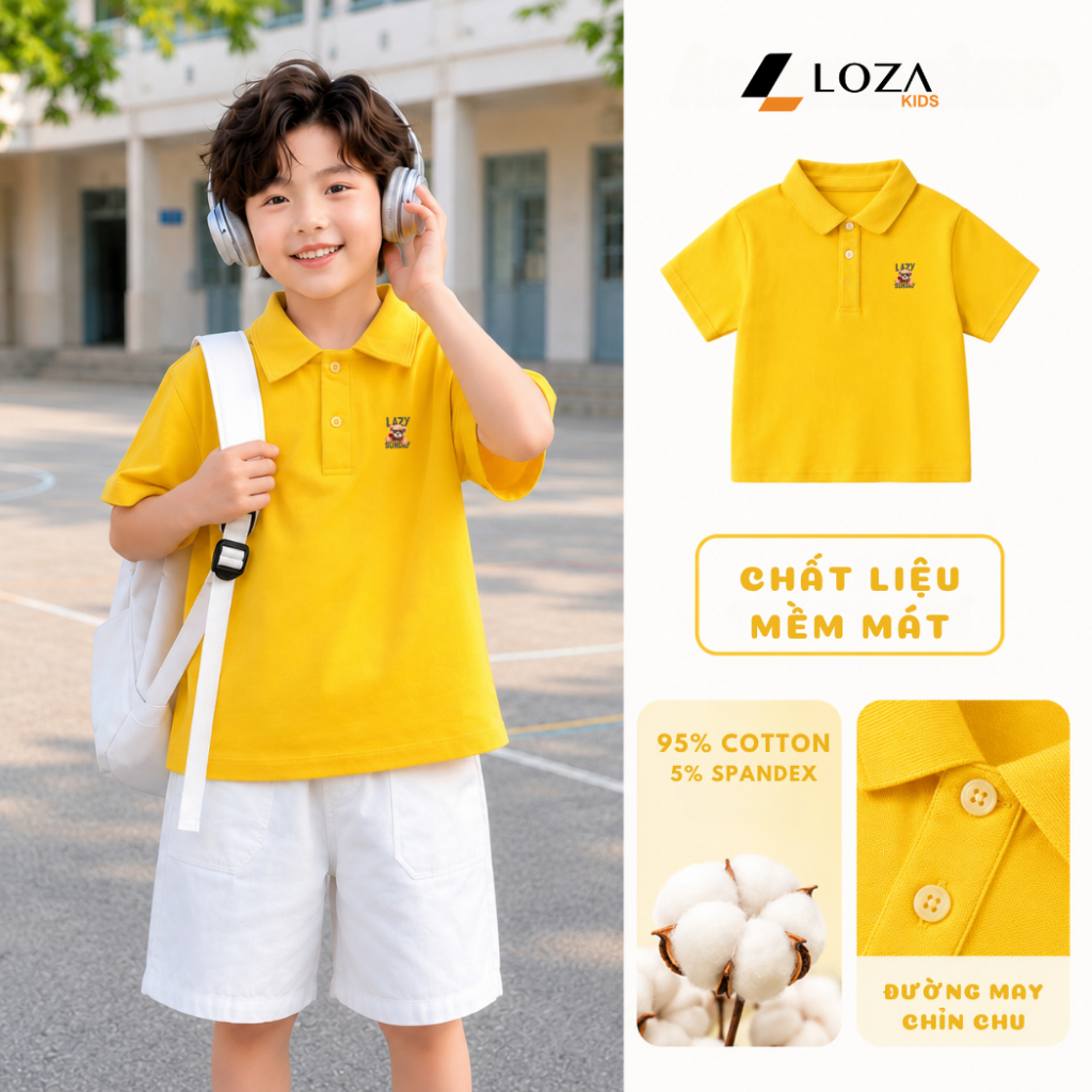 Áo polo bé trai hình Gấu LAZY - Loza Kids PL3645