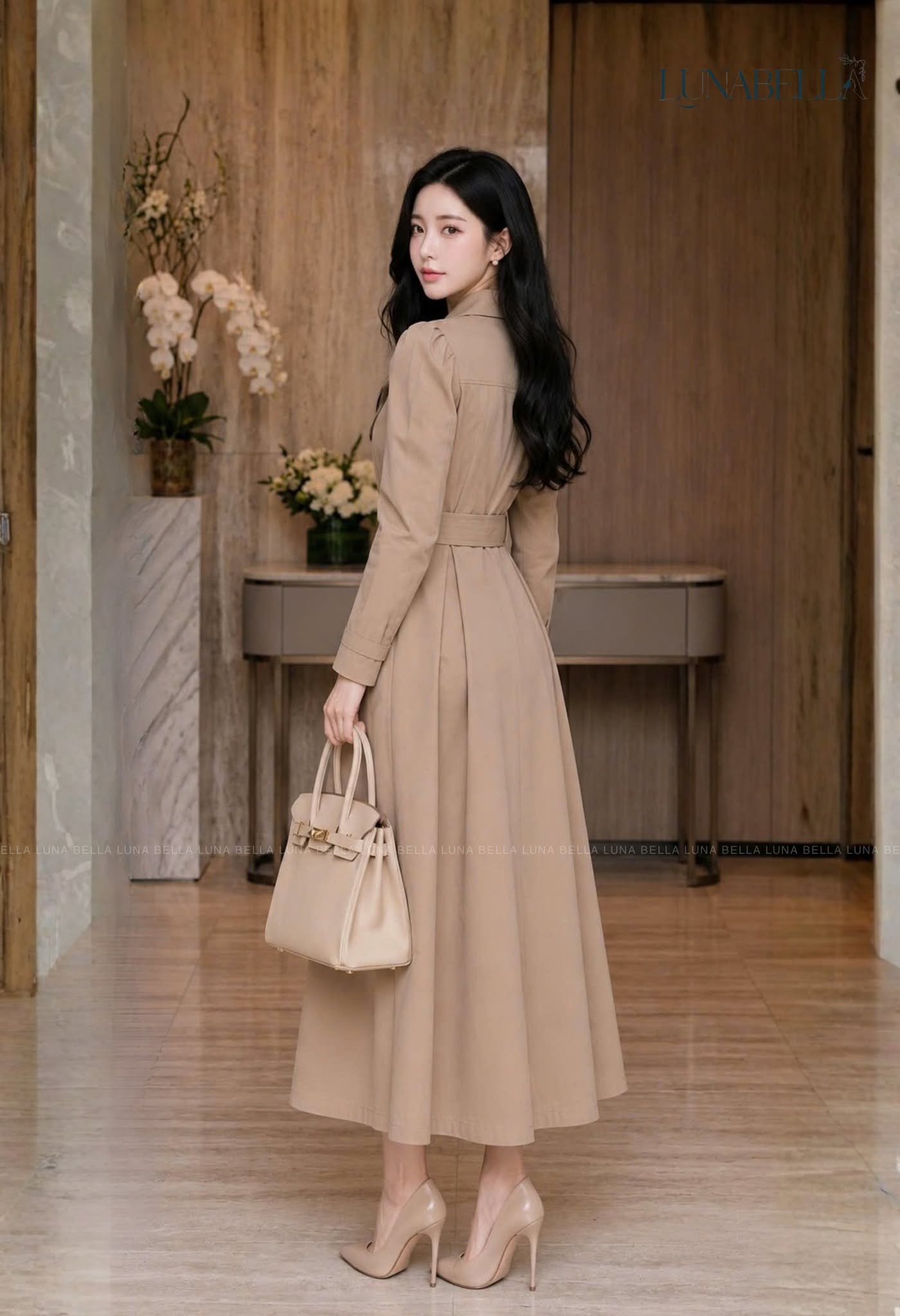 Váy dáng dài măng tô cổ vest MARVIE màu KAKI_thumbnail_2