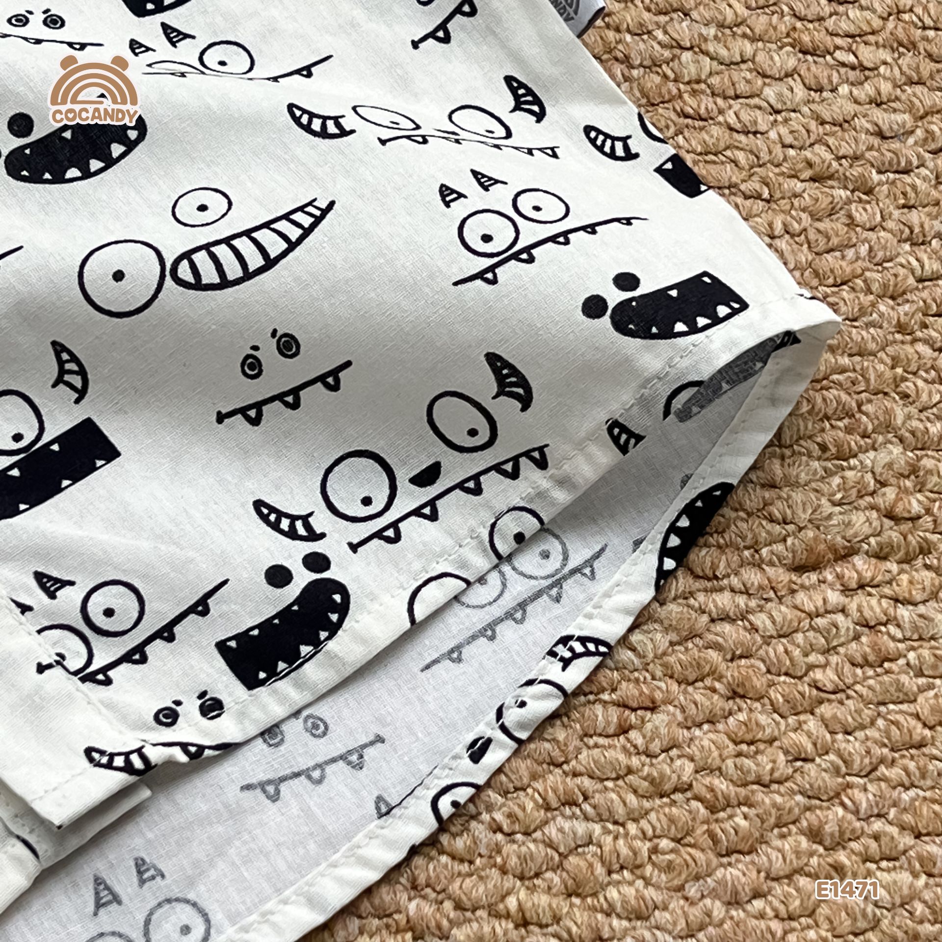 Áo cộc sơ mi BE họa tiết icon phối túi kiểu cute_thumbnail_12