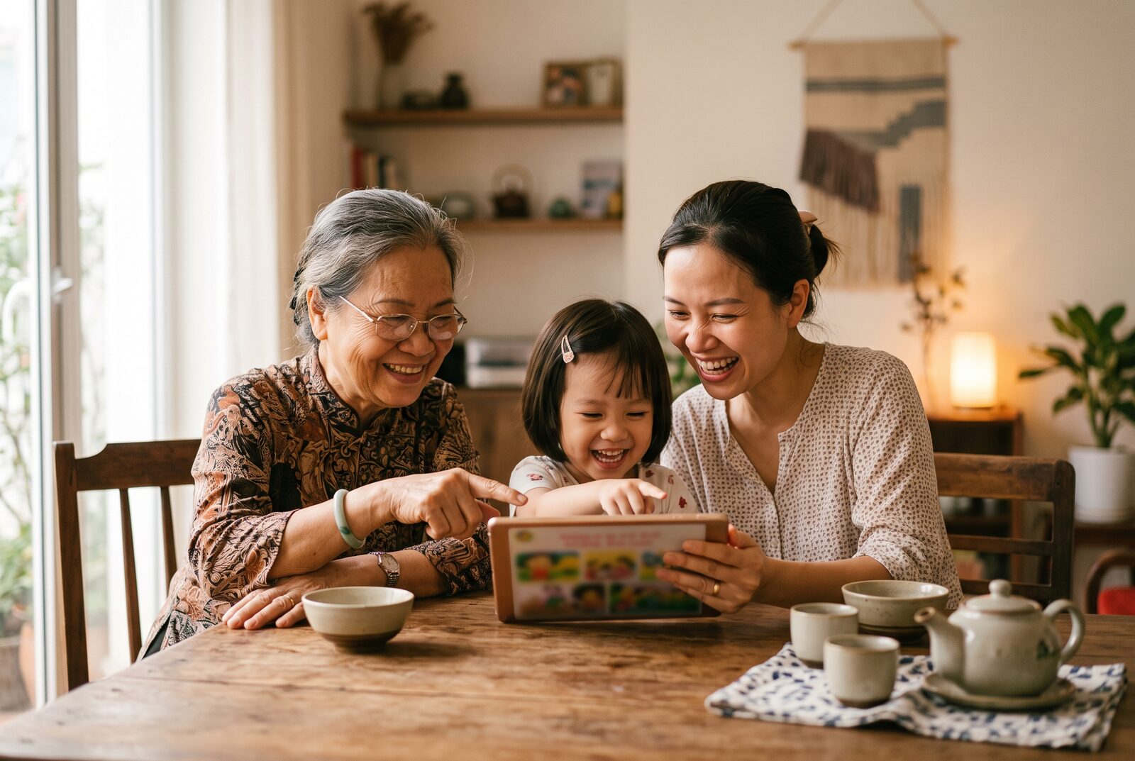Ba thế hệ trong gia đình cùng học Tiếng Anh