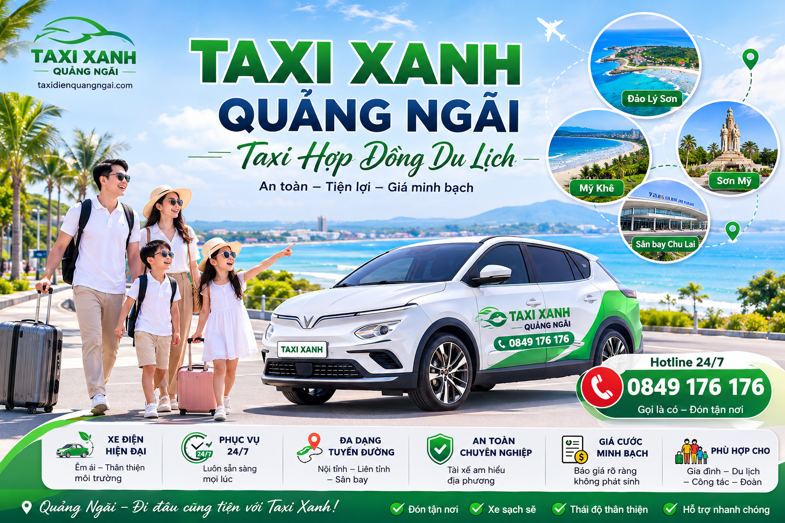 Taxi Xanh Quảng Ngãi: Taxi Hợp Đồng Du Lịch Linh Hoạt 2026