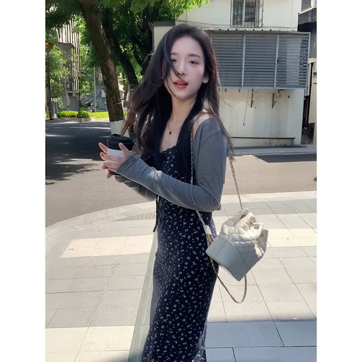 Lucas - Set váy hoa nhí thun co giãn dáng dài chân xòe + áo khoác cardigan_thumbnail_2