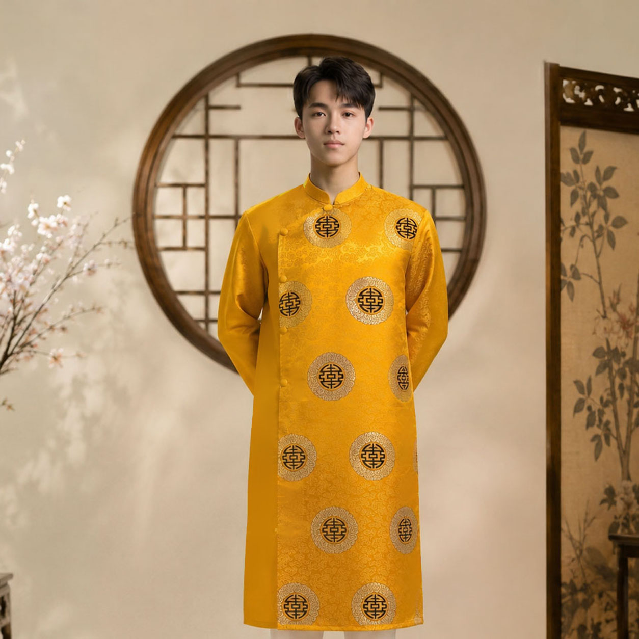 Áo Dài Nam Cách Tân Taffeta Họa Tiết Chữ Thọ Cao Cấp NA26-19_thumbnail_7